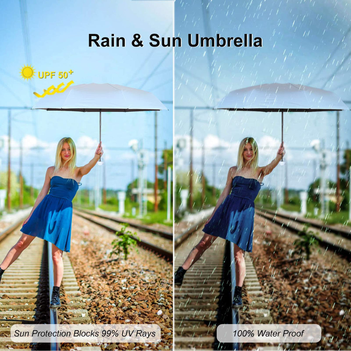 Mini Sun & Rain Umbrella, Mini Windproof Folding Travel Umbrella, KASTWAVE Portable Lightweight Compact Parasol with 95% UV Protection for Sun and Rain, Popular Style for women and men.