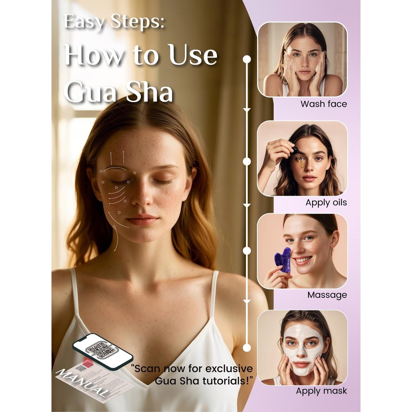 Rena Chris Gua Sha Facial Tools: Natural Amethyst Guasha Tool for Face Acupuncture Therapy, Facial Massager for Jawline Sculpting and Puffiness Reducing (Purple) - Medaid International