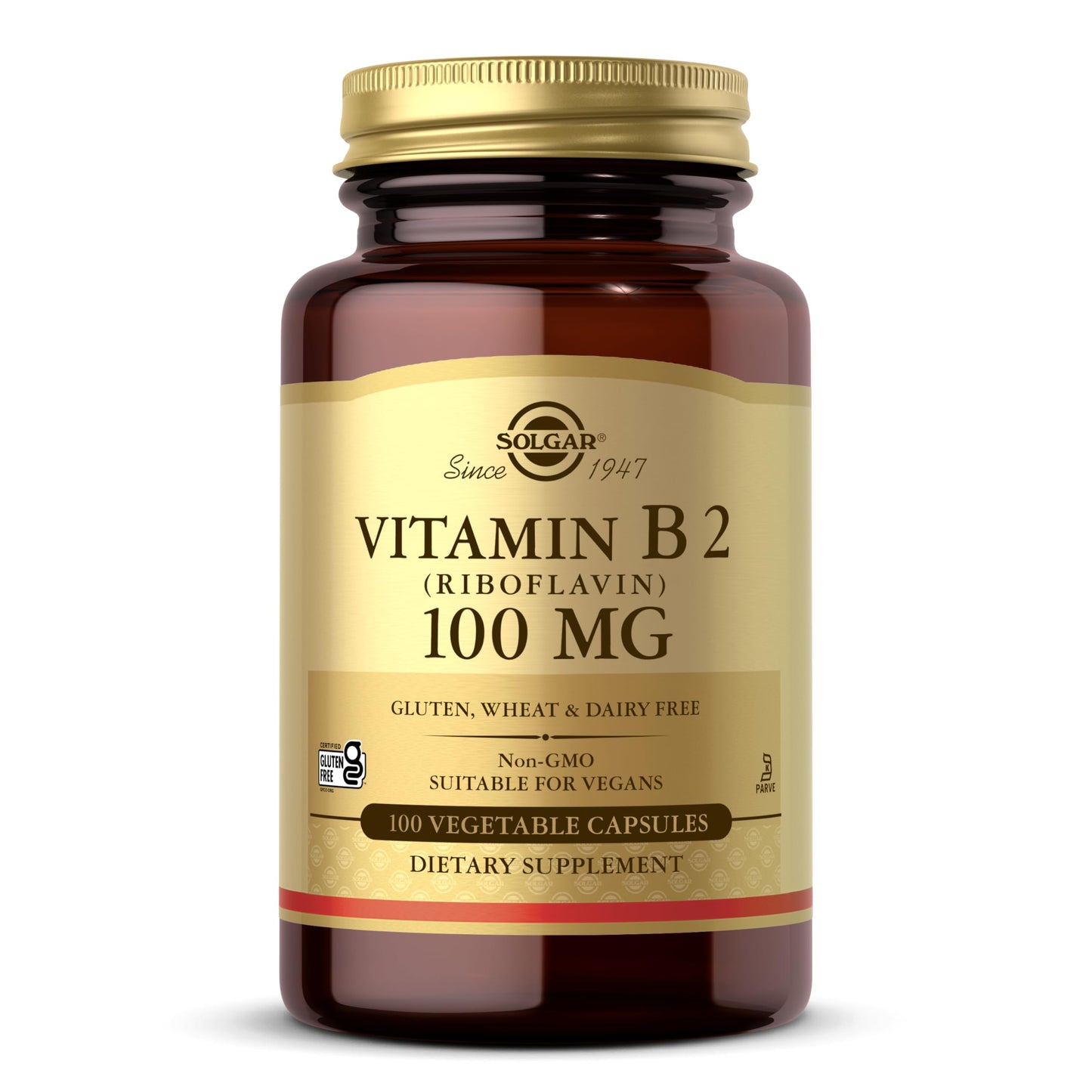 Solgar Vitamin B2 (Riboflavin) 100mg, 100 Vegetable Capsules - Energy Metabolism, Healthy Nervous System - Non-GMO, Vegan, Gluten Free, Dairy Free, Kosher - 100 Servings - Medaid International