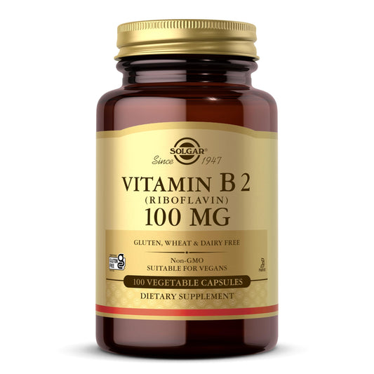 Solgar Vitamin B2 (Riboflavin) 100mg, 100 Vegetable Capsules - Energy Metabolism, Healthy Nervous System - Non-GMO, Vegan, Gluten Free, Dairy Free, Kosher - 100 Servings - Medaid International