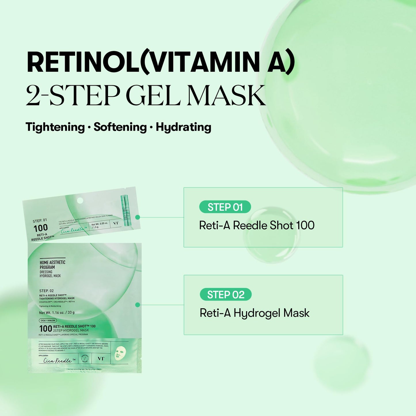 VT COSMETICS Reti-A Reedle Shot 100 2-Step Hydrogel Mask(34.5gx4ea), Intensive Tightening, Exosome Retinol, Overnight Melting Mask, Ideal for Retinol Beginners, Korean Facial Mask - Medaid International