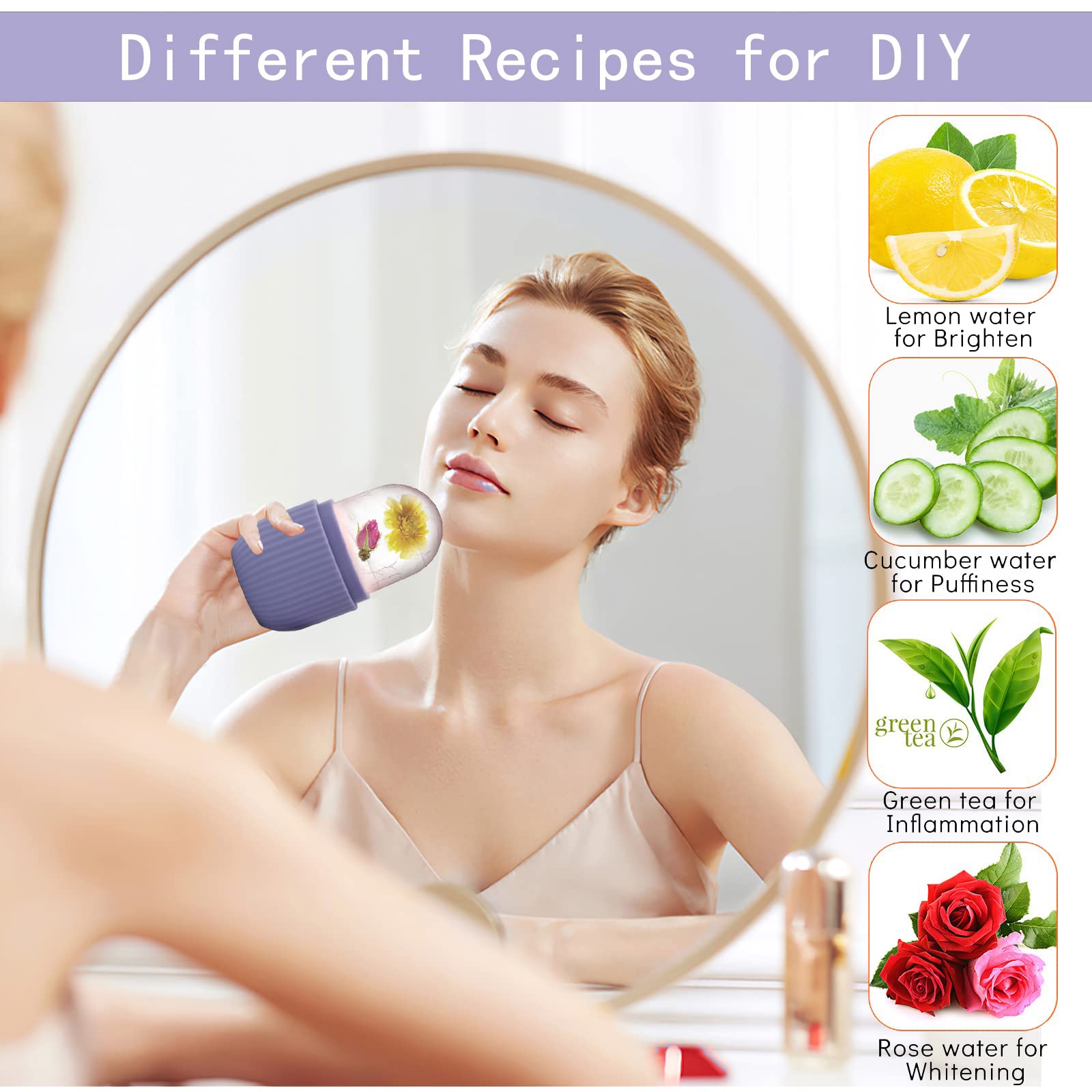 XHJRI Ice Face Roller Massager,Ice Cube Roller for Face, Eyes and Neck Naturally Conditioning and Skin Care,De-Puff Eye Bags,Reduce Migraine Pain,Reusable Massage Silicone Ice Mold (Purple) - Medaid International