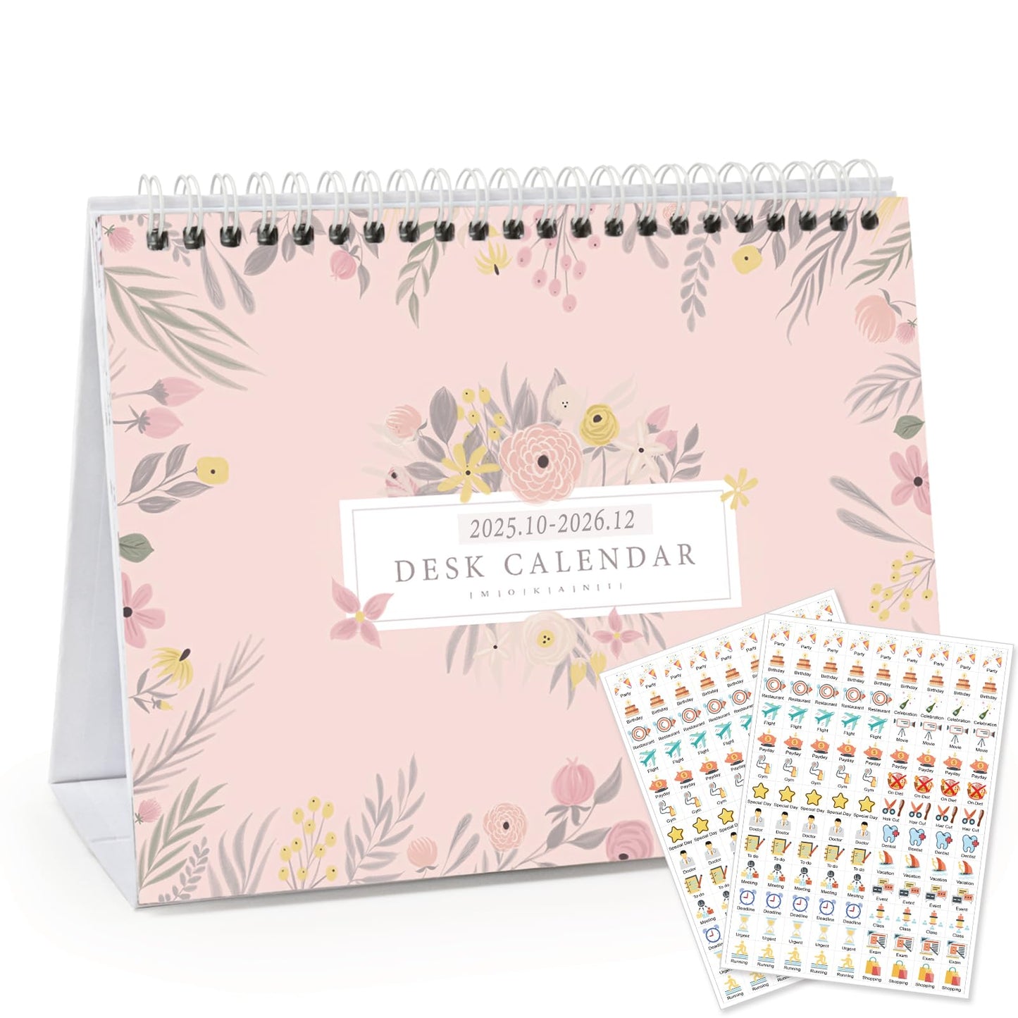 Small Desk Calendar 2026-2027, Mokani Standing Desktop Calendar (Jan.2026-Jun.2027), Academic Flip Calender with Stickers & US Holidays Marked (8"x6") - Medaid International