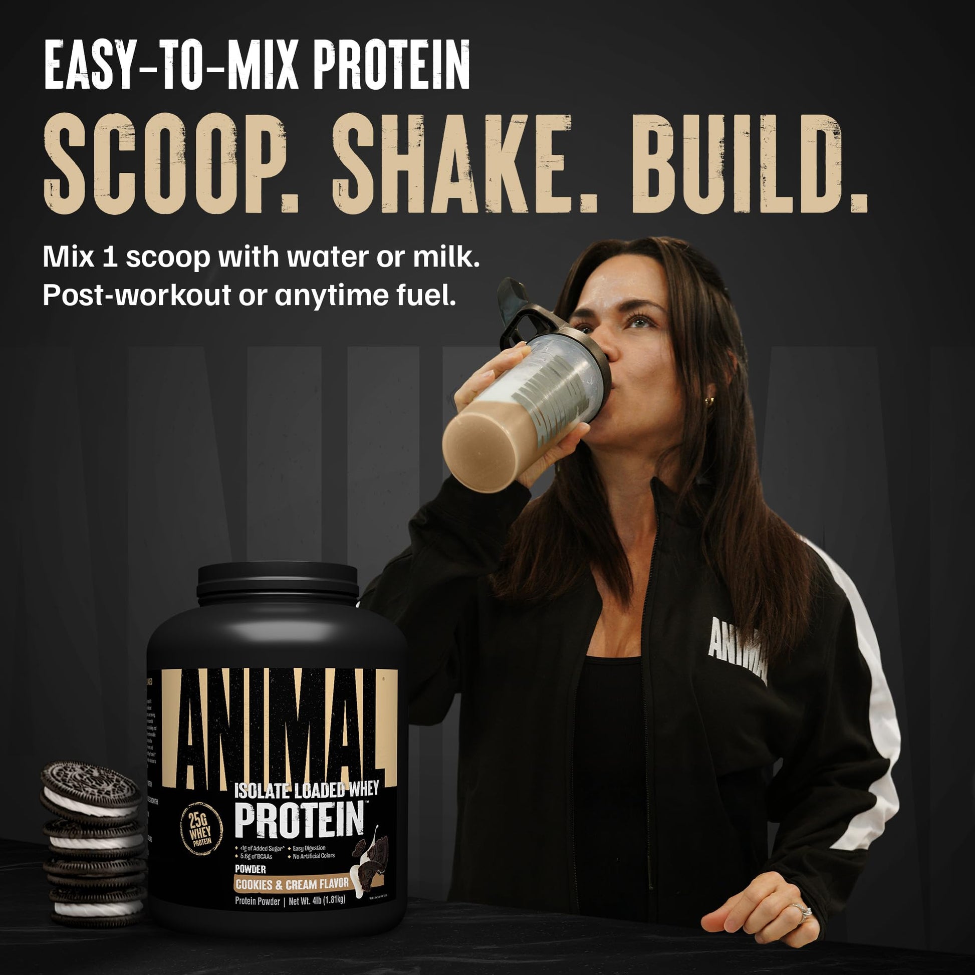 Animal Whey Isolate Protein Powder - Loaded for Pre & Post Workout Muscle Builder and Recovery with Digestive Enzymes for Men & Women - 25g Protein, Great Taste, Low Sugar - Cookies & Cream 4 lbs - Medaid International