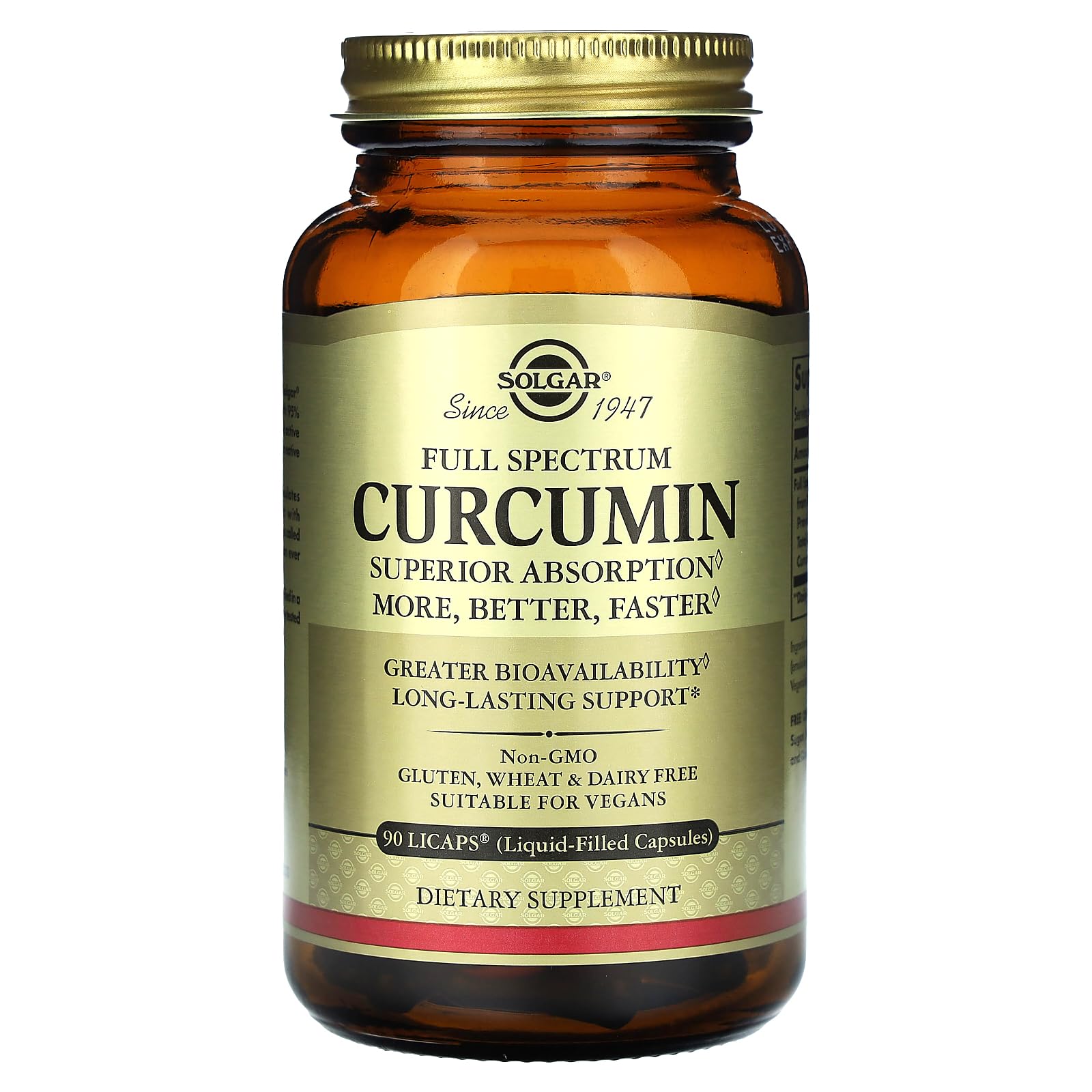 Solgar Full Spectrum Curcumin - 90 LiCaps - Superior Absorption - Brain, Joint & Immune Health - Non-GMO, Vegan, Gluten Free, Dairy Free - 90 Servings - Medaid International