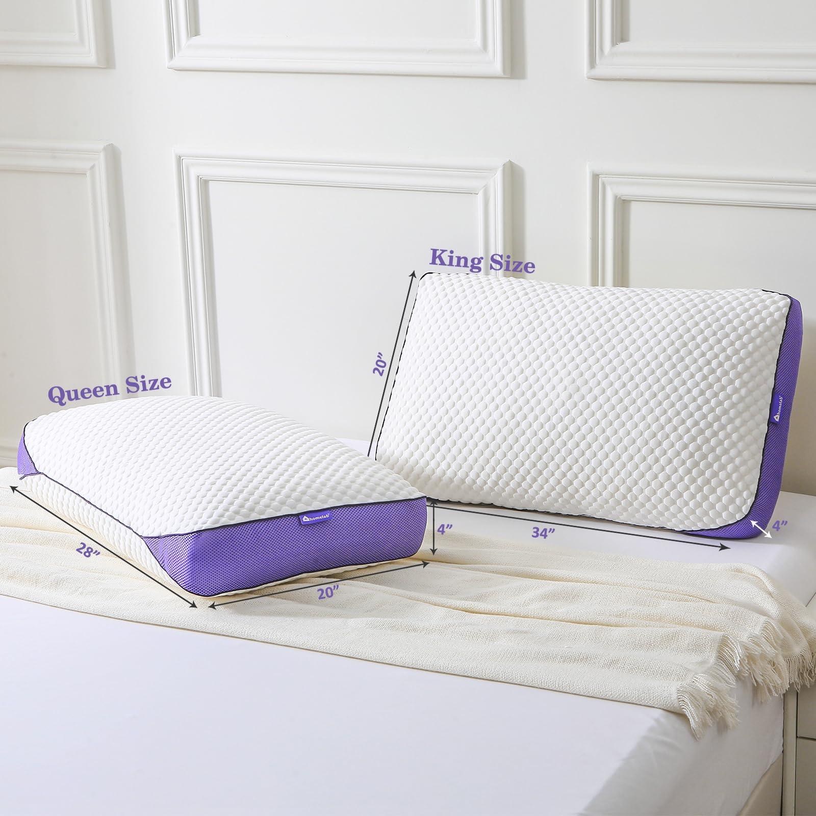 HOMELAB Adjustable Shredded Memory Foam Pillow Queen Size, Cooling Bed Pillow for Sleeping with Removable Cover, Medium Pillow for Side Stomach & Back Sleepers, 1 Pack 20"x28" - Medaid International