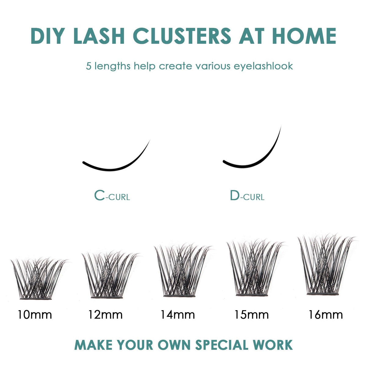 KASTWAVE Lash Extension Kit, Individual Lashes with Bond and Seal-120 Lash Clusters DIY False Eyelashes Natural Cluster Lashes with Eyelash Glue and Lash Tweezers C D Curl 10/12/14/15/16mm