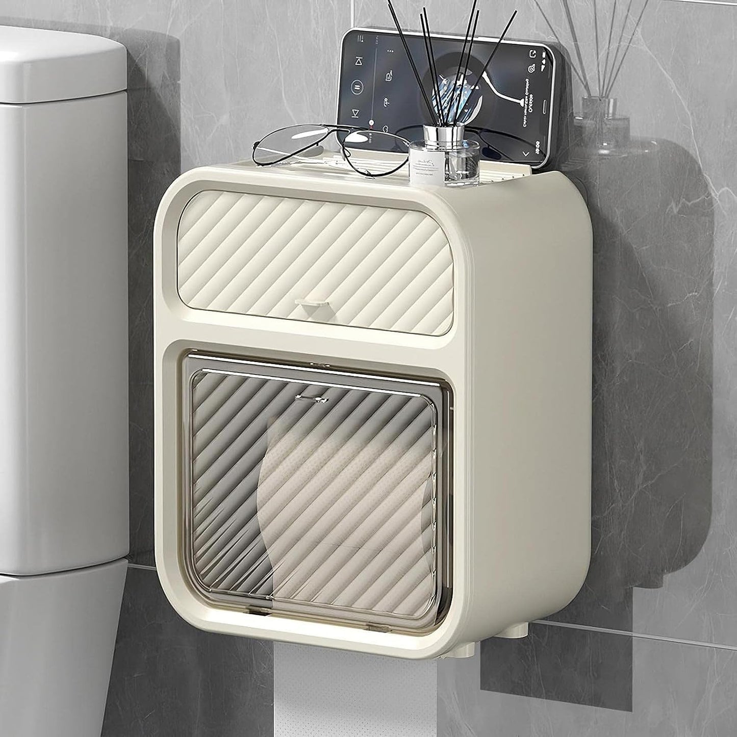 Tissue Holder with Storage Box Wall Mounted