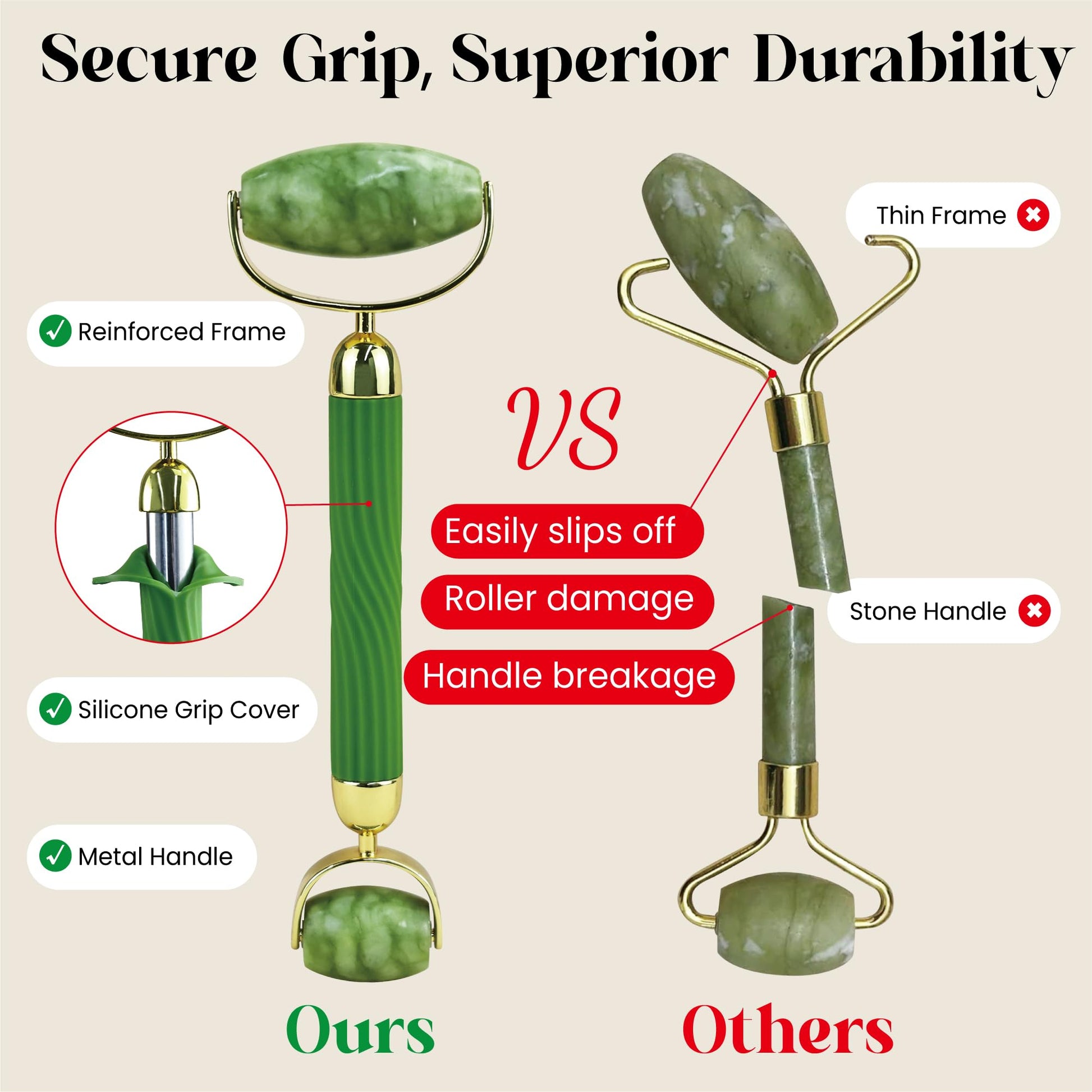 Rena Chris Gua Sha and Face Roller Set: Anti-Breakage Jade Roller for Long-Lasting Use, Jawline Sculpting and Puffiness Reducing, Gua Sha Facial Tools for Self Care Gift (Green) - Medaid International