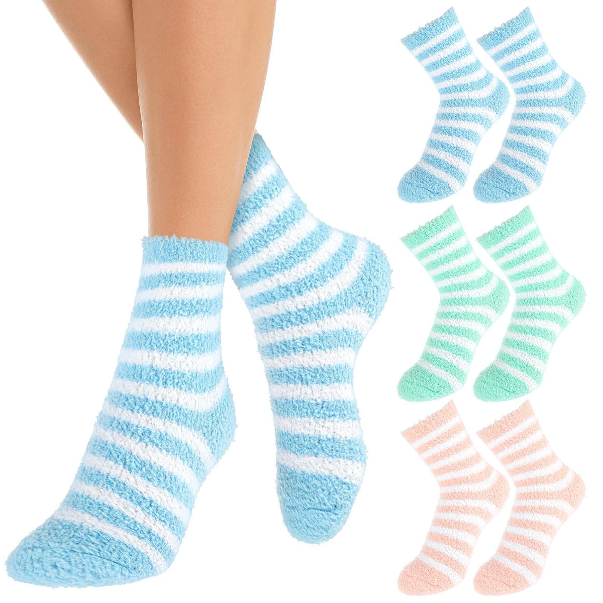 Aloe Infused Moisturizing Socks, 3 Pairs Coral Fleece, Non Slip