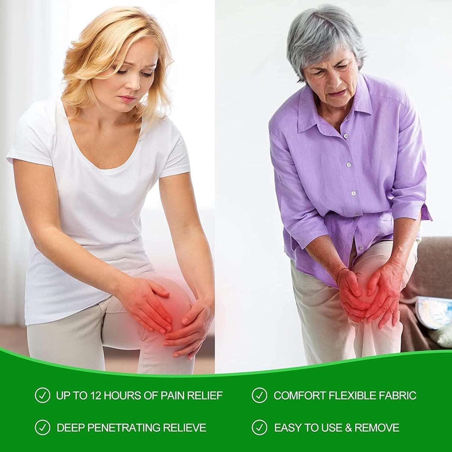 Original Herbal Natural Knee Pain Relief Patches - Plaster for Knee Support & Muscle Pain - Maximum Strength for Temporary Relief Joint Pain Relief - Adhesive Heat Patches Made with Natural Herbs for Wellness (12 Pads) - Medaid International