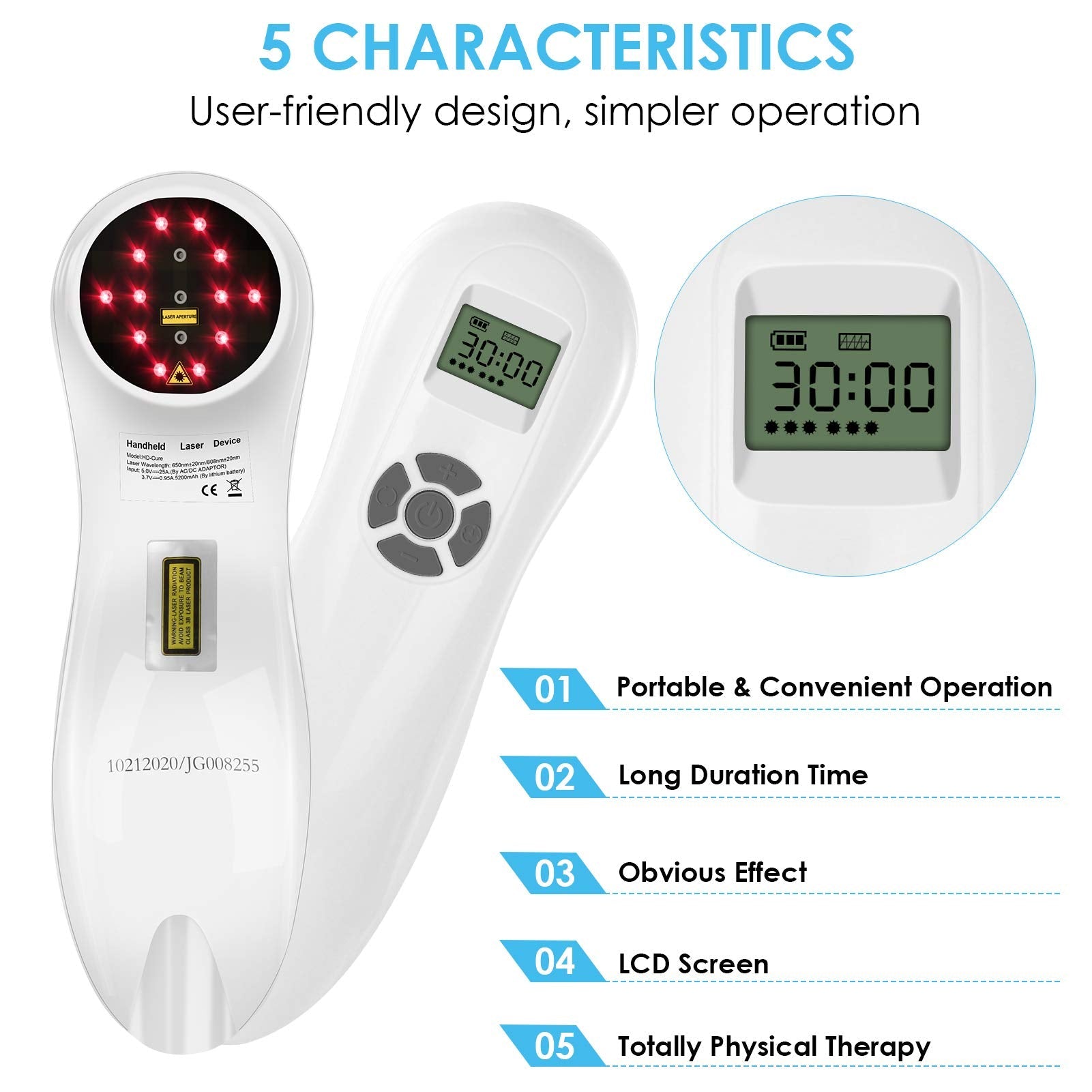 Yofalo Portable Handheld Cold Laser Therapy Device,Red Light Therapy Device for Pain Relief,3x808nm+12x650nm.Multi-Speed Regulation with Pulse Function - Medaid International