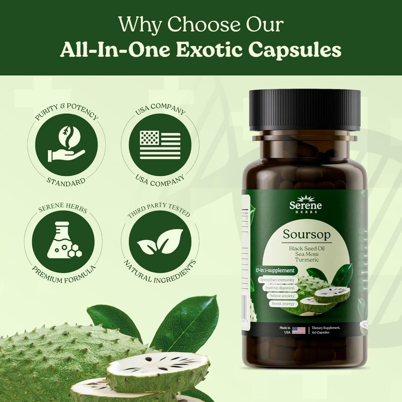 Serene Herbs 17-in-1 Sea Moss Capsules with Irish Seamoss, Black Seed Oil, Ashwagandha, Turmeric & Bladderwrack - Advanced Immunity, Energy & Gut Support - Natural Herbal Supplement - 60 Count - Medaid International
