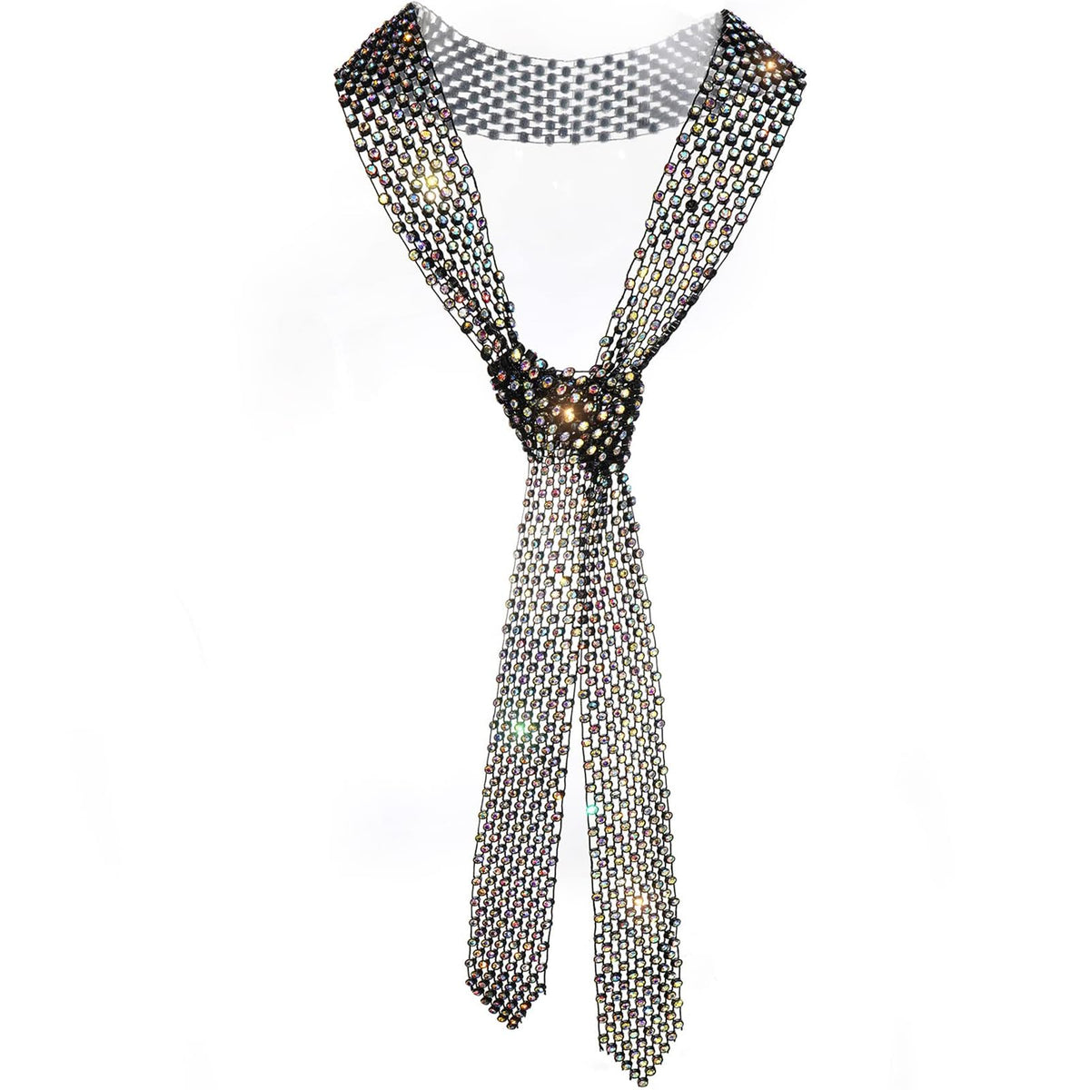 TERRIFI Rhinestone Neck Tie, Glittering Sparkle Long Thin Women's Scarf Necktie, Neckerchief Collar Decor