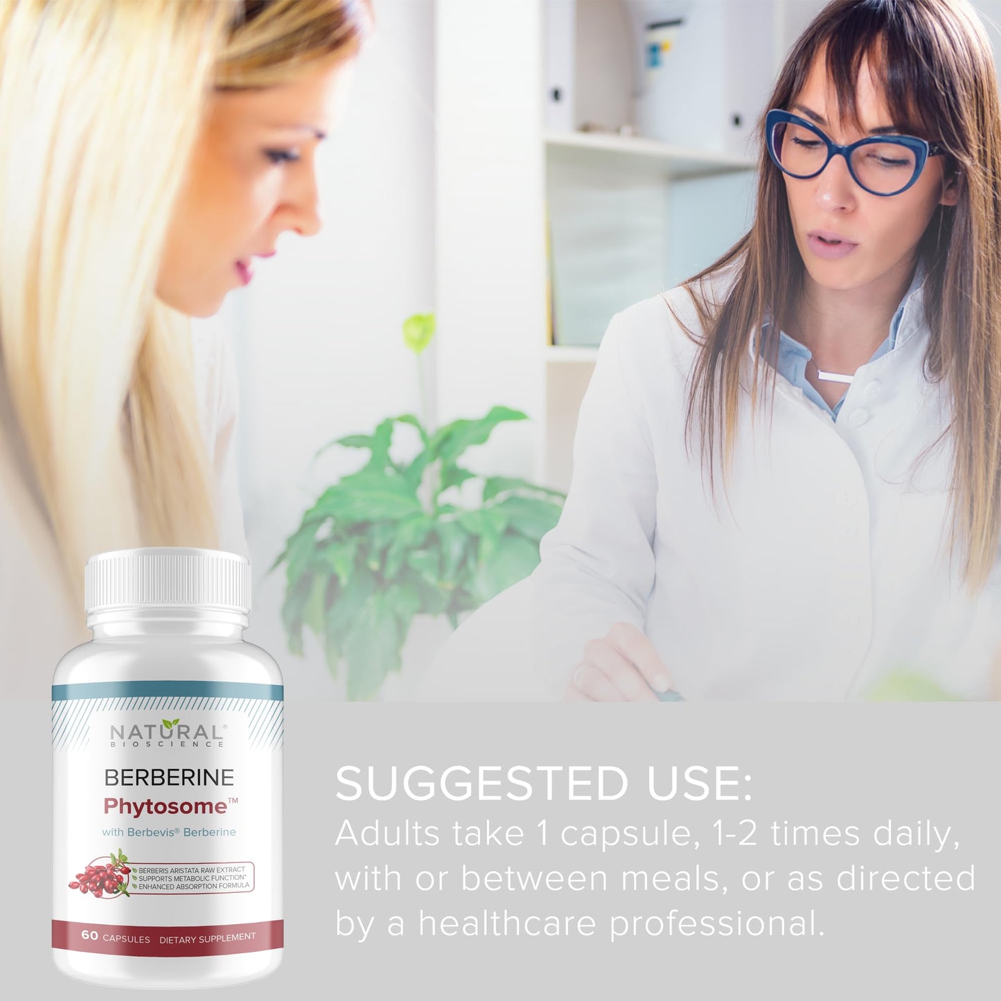 Berberine Phytosome with Berbevis, 550mg Enhanced Absorption Supplement for Metabolic Support & Heart Health, Highly Bioavailable Berberine Complex, Gluten-Free, Non-GMO, 60 Vegetarian Capsules - Medaid International