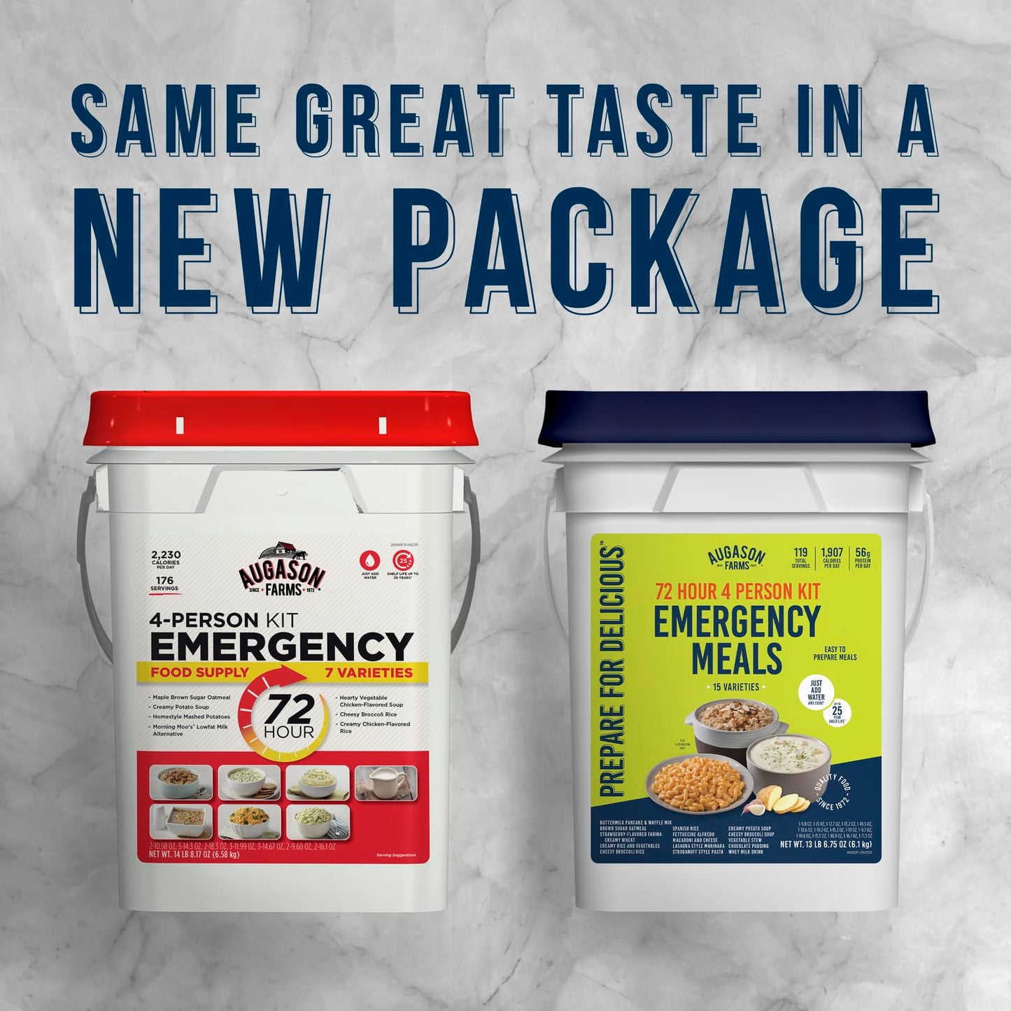 Augason Farms Four Person 72 Hour Emergency Food Supply, 119 Servings, 25 Year Shelf Life, Feeds 4 People - Survival Food Camping Essentials, Family Meals Prepared Dinner, Lunch, and Breakfast