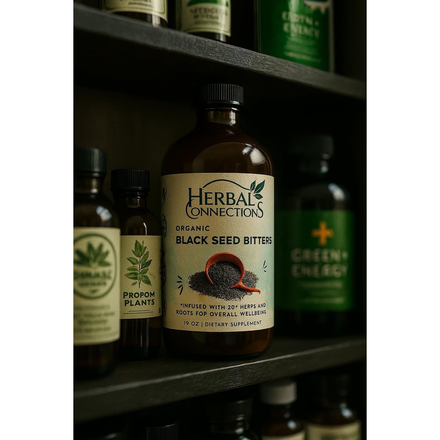 Organic Black Seed Bitters with Maca and Honey - Infused with 20+ Herbs and Roots - Vegan and Gluten-Free 16 Ounces - Medaid International