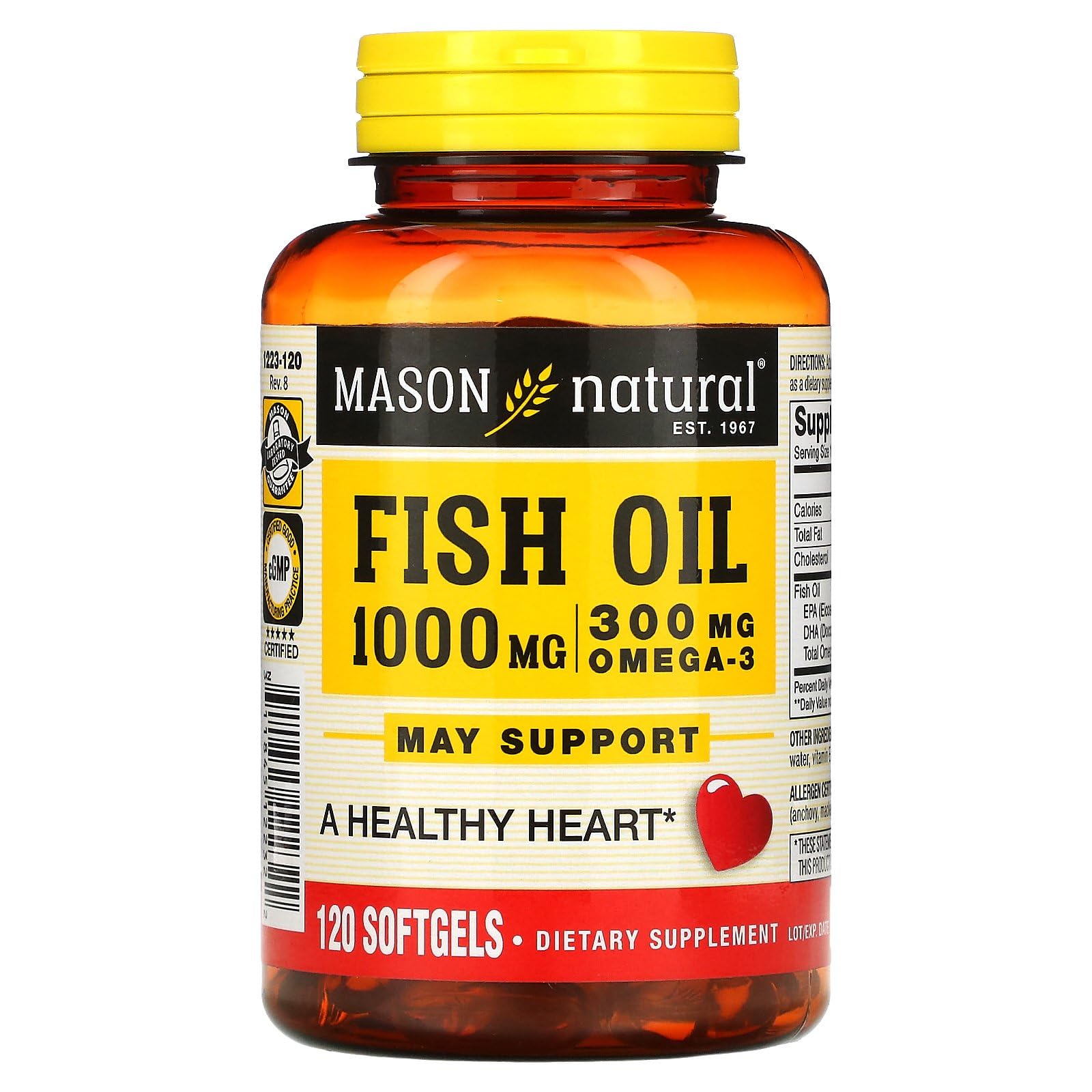 MASON NATURAL Fish Oil, 1,000 mg, 120 Softgels - Medaid International