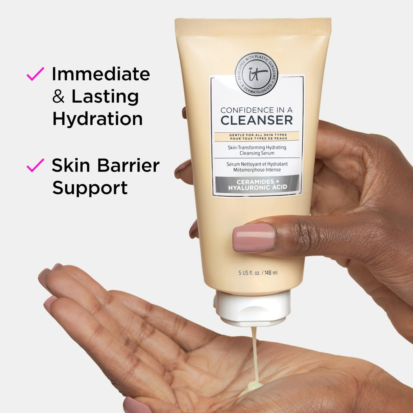 IT Cosmetics Confidence in a Cleanser - Hydrating Serum Foaming Face Wash With Hyaluronic Acid & Ceramides, Gentle Makeup Remover, Skin Barrier Support, Non-Stripping, Sulfate-Free - 5 fl oz - Medaid International