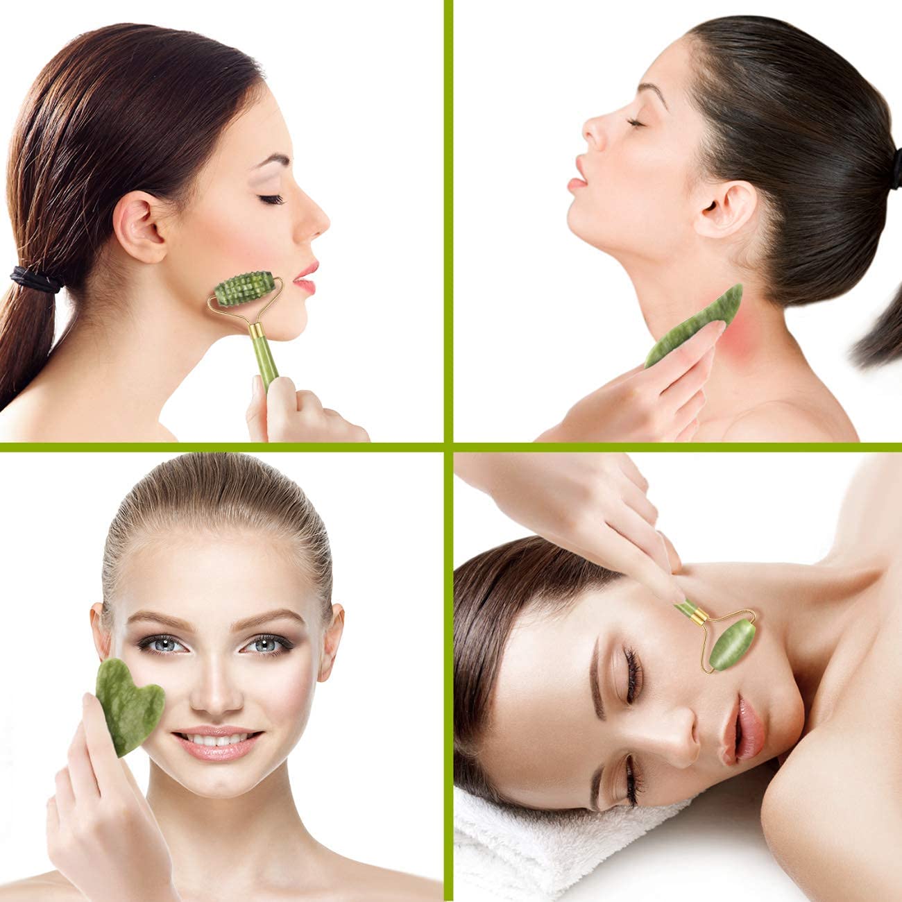 4-pcs Jade Roller & Gua Sha Set, Facial Roller Massager with Gua Sha Scraping Tool, Jade Stone Massager for Anti-aging, Slimming & Firming, Rejuvenate Face and Neck, Remove Wrinkles & Eye Puffiness - Medaid International
