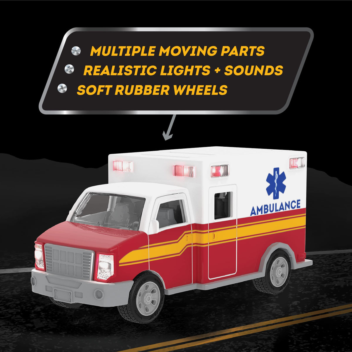 DRIVEN by Battat Micro Ambulance Toy Truck with Lights and Sound, Trucks