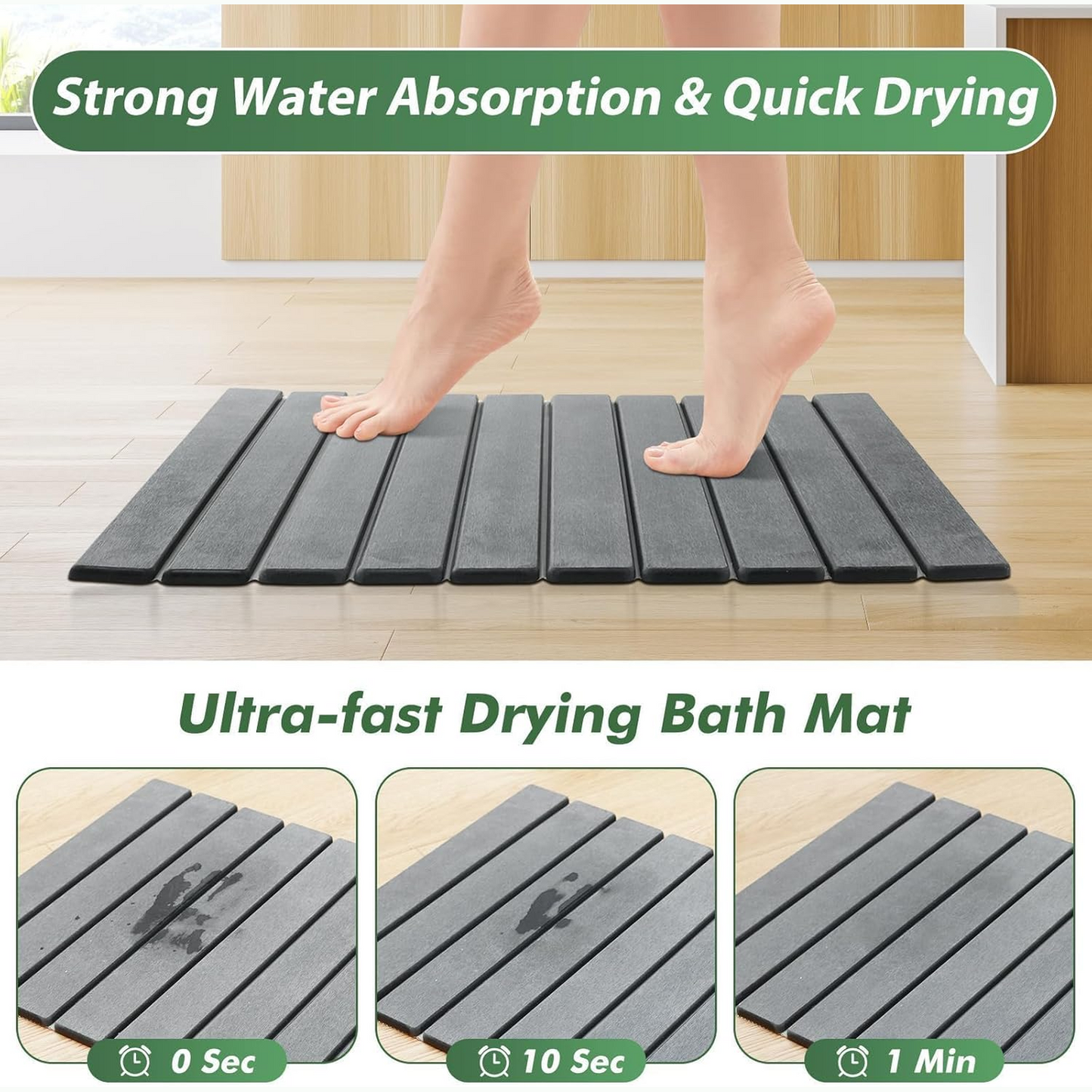 Luxury Foldable Stone Drying Mat Anti Slip Bathroom/Kitchen