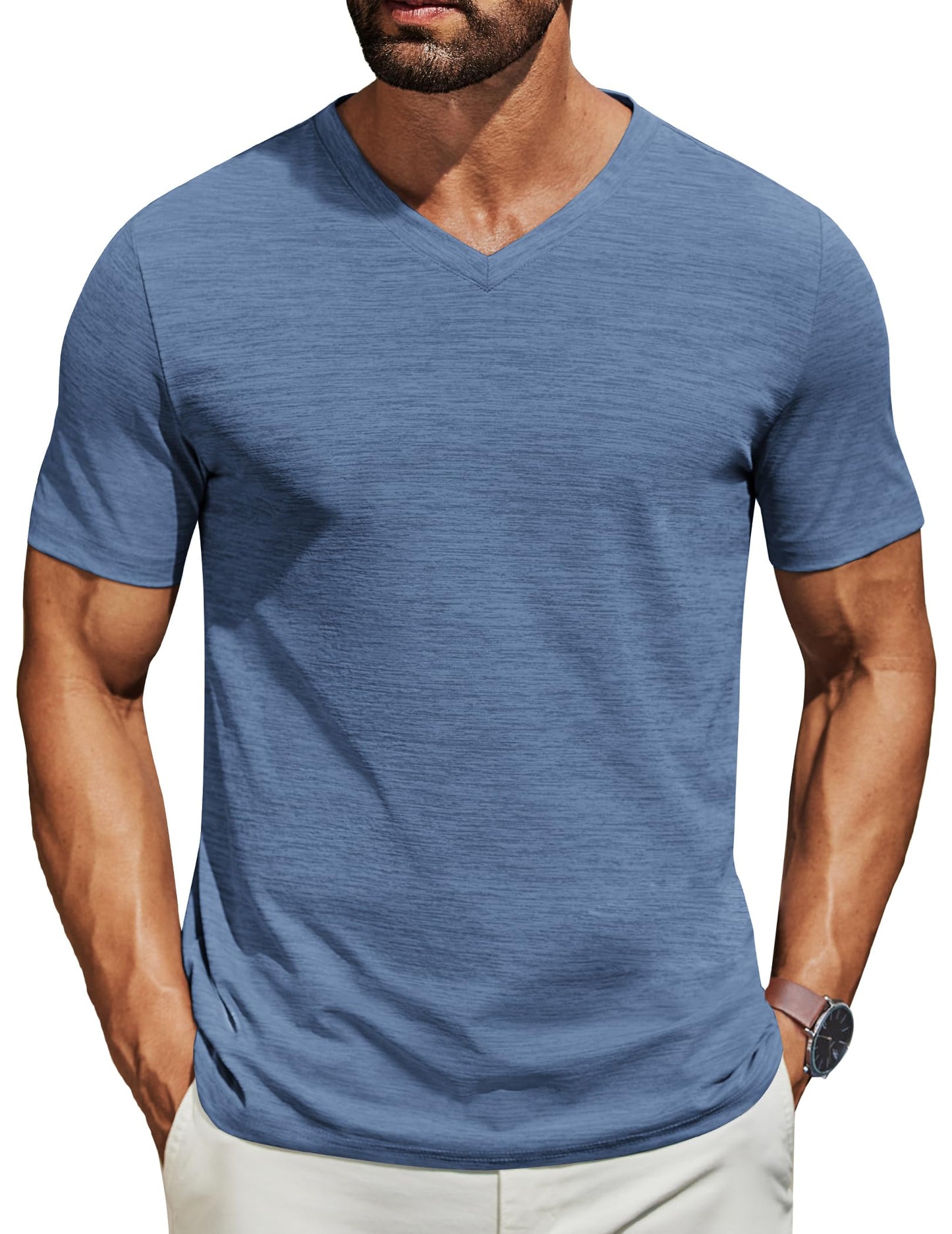 COOFANDY Men's T Shirts Short Sleeve Classic V Neck T-Shirt Casual Summer Basic Tee Shirt Dark Blue - Medaid International