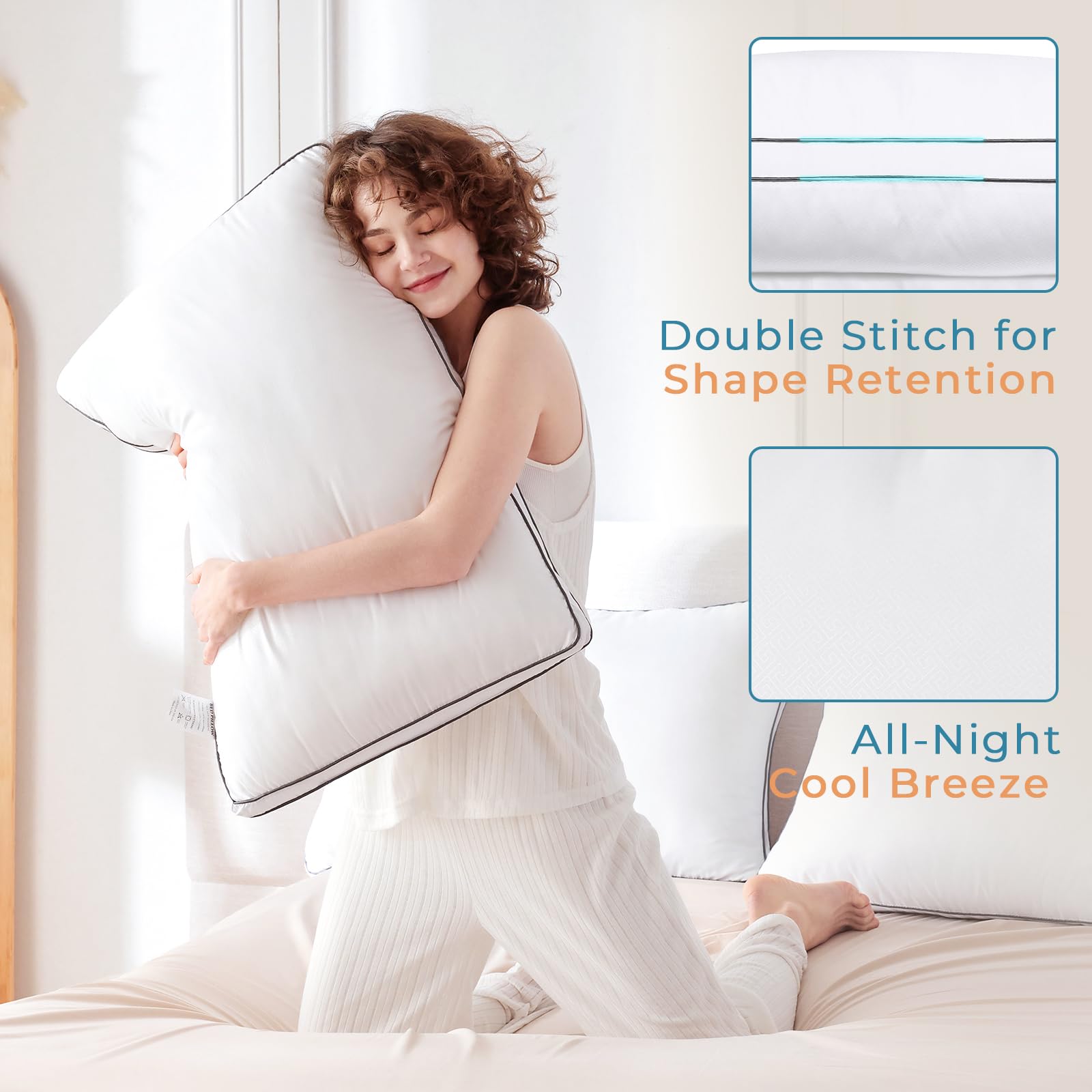 MUXHOMO Bed Pillows Queen Size Set of 2, Hotel Collection Sleeping Pillows 2 Pack for Side and Back Sleepers, Down Alternative Plump Filling, 20 x 30 Inches - Medaid International