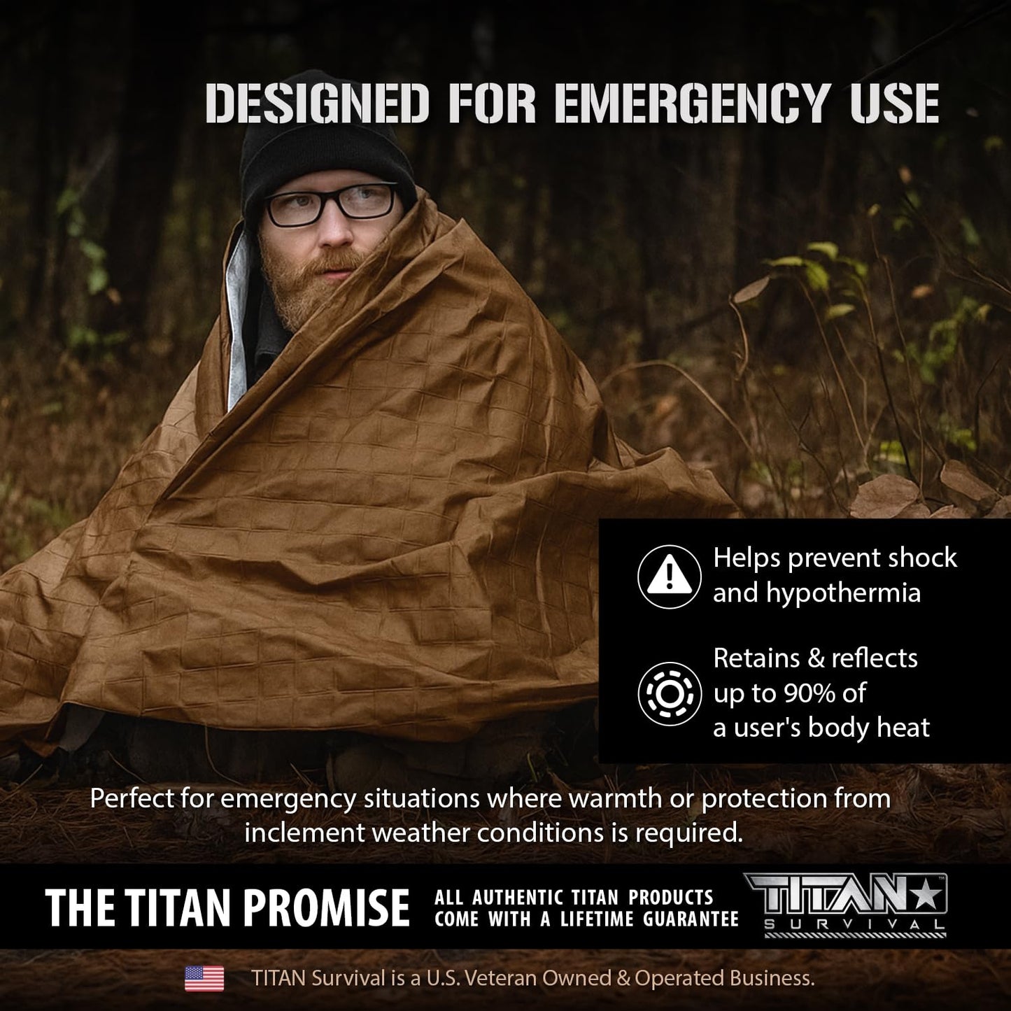 TITAN Survival Premium Mylar Survival Blankets (5 Pack) Thermal Emergency Survival Blanket for Camping, Hunting, Hiking - 90% Heat Retention & Waterproof - Portable Space Blanket w/Size Options