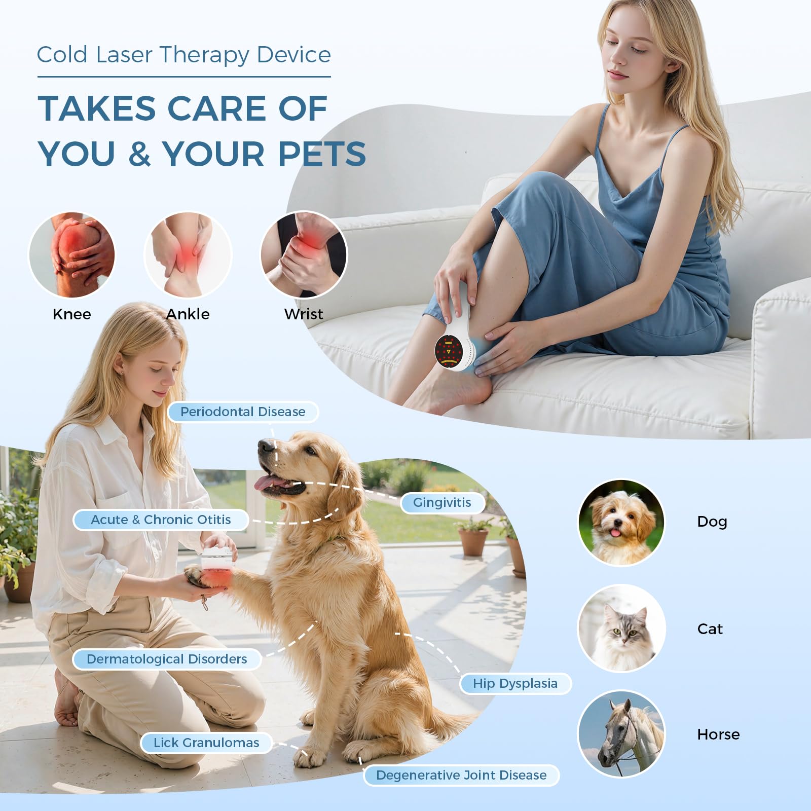 LIMOT Cold Laser Therapy Device for Humans & Dogs. Stainless Steel Cold Massage can be Temperature-Adjusted to Relieve Muscle Aches. Red Light Therapy Comes with a Stand to Adjust The Angle. - Medaid International