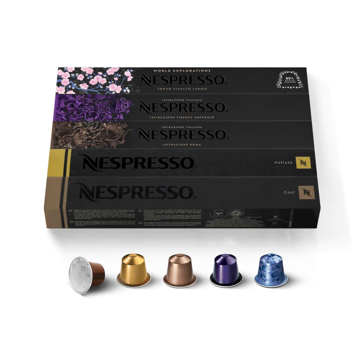 Nespresso Capsules Original, Variety Pack, Mild, Medium, Dark Roast Espresso Coffee, 50 Count Espresso Coffee Pods, Brews 1.35 oz