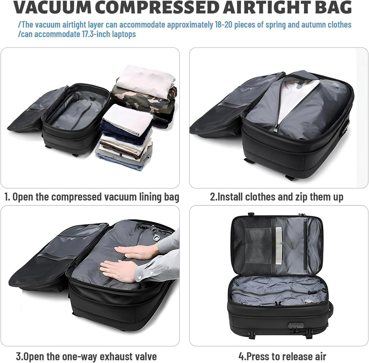Vacuum Compression Travel Backpack with Pump – Space Saver Bag for Camping & Luggage - Medaid International