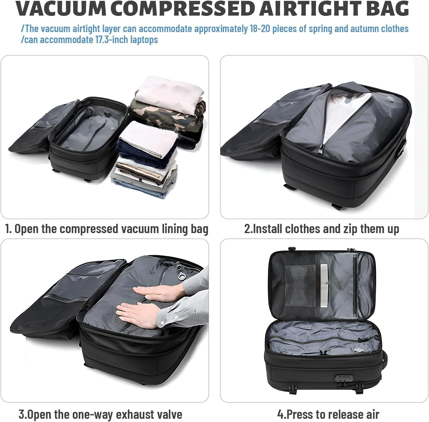 Vacuum Compression Travel Backpack with Pump – Space Saver Bag for Camping & Luggage - Medaid International