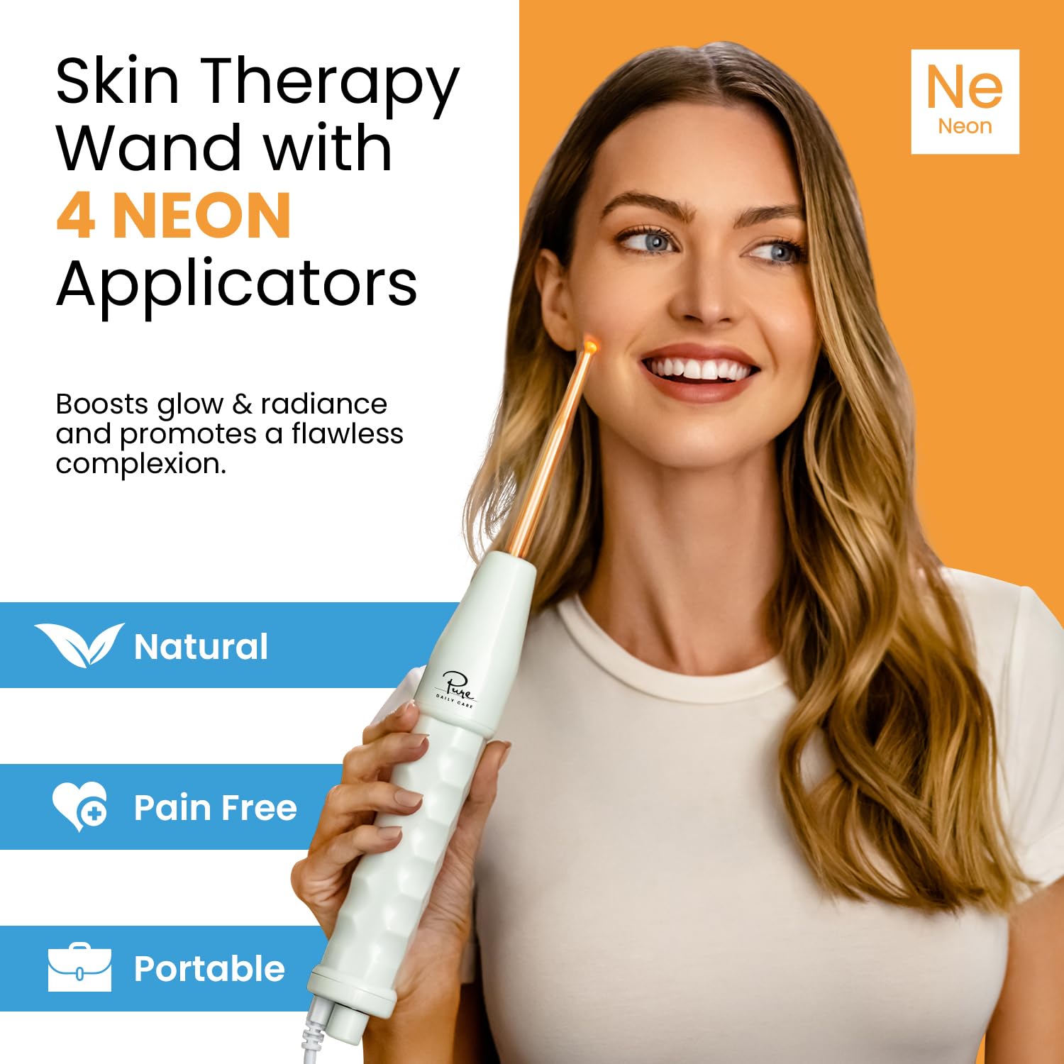 Pure Daily Care NuDerma Handheld Skin Therapy Wand Machine w/Neon – Anti-Aging - Skin Tightening - Wrinkle Reducing - Dark Circles – Clarifying - Hair & Scalp Stimulator - Medaid International