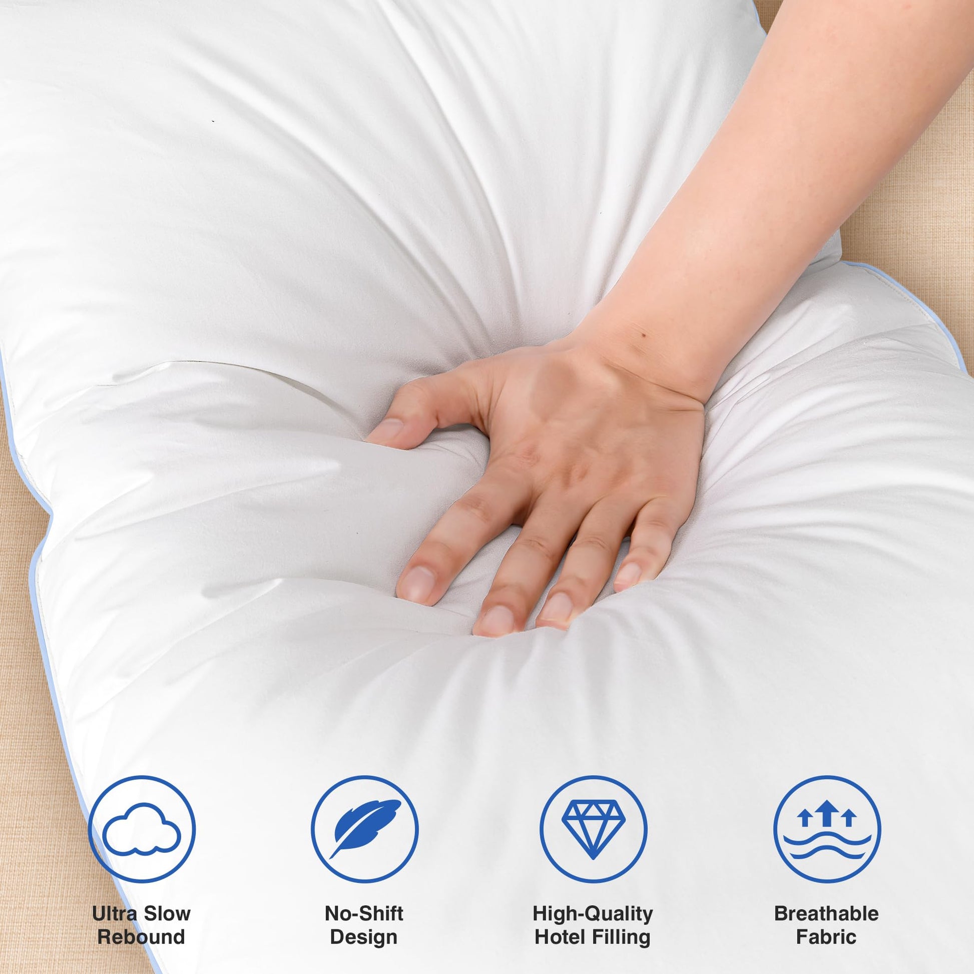 zibroges Goose Feather Pillow Queen Size Pack of 2 - Down Hotel Bed Pillows for Sleeping, Soft 600 Thread Count Cotton Cover, Fluffy Support Surround Fill Polyester for Back, Stomach, Side Sleepers - Medaid International