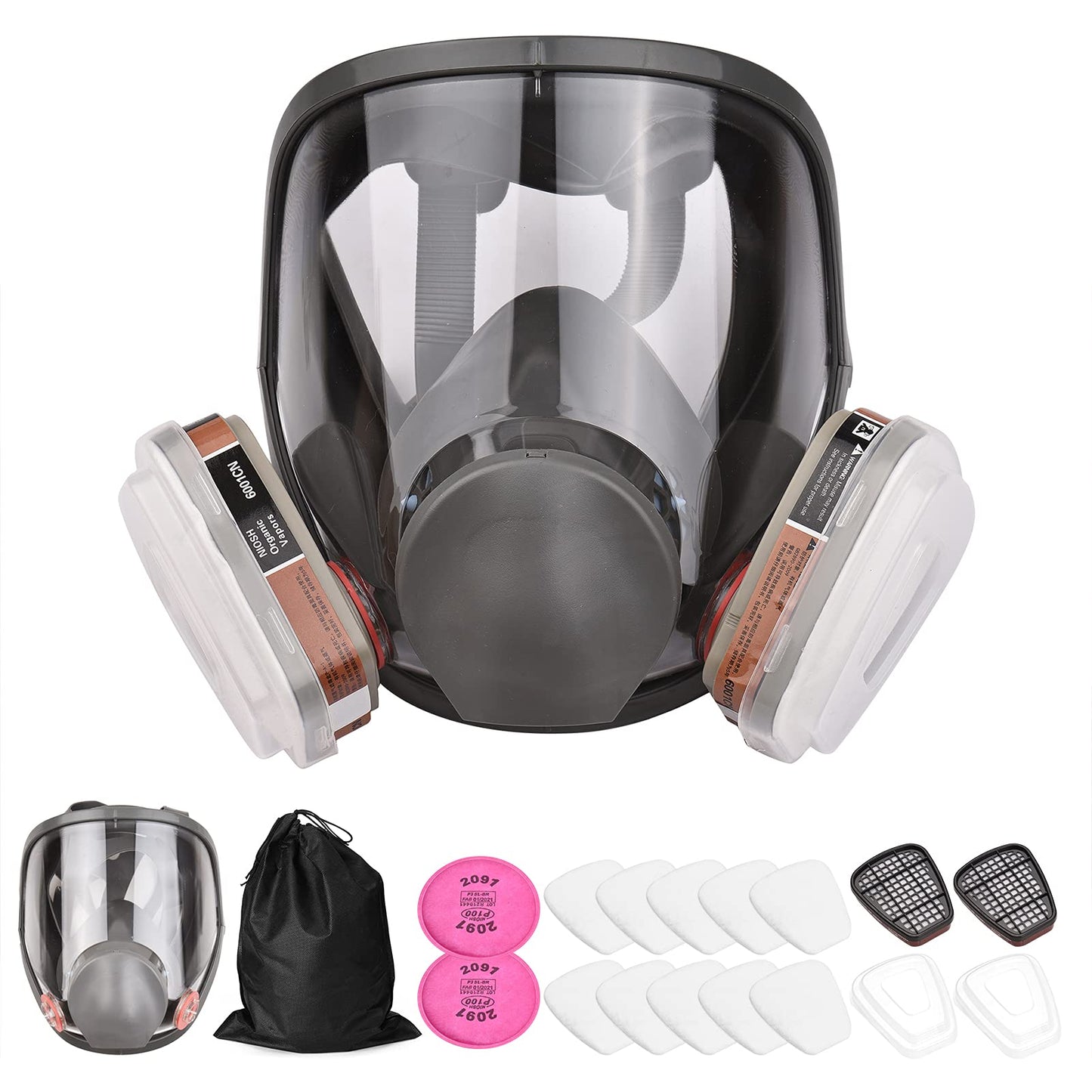 Full Face Cover, 18 in 1 Reusable Breathing Cover with Organic Gas Steam Wide field of view for painting, polishing, welding machine and other work protection
