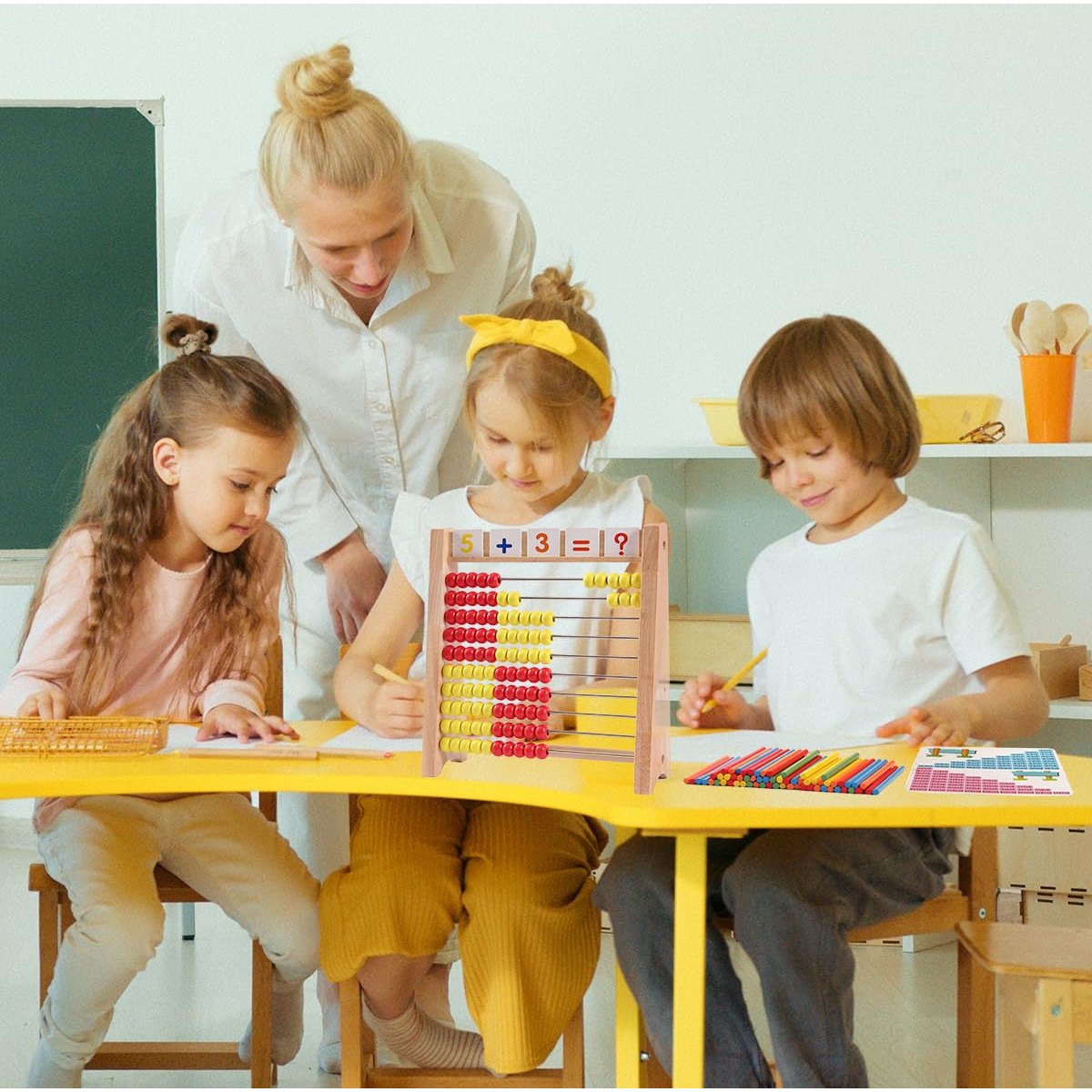Elvozvets Wooden Abacus for Kids - Math Learning Tool with Counting Sticks & Numbers 1-100 Cards & Counters - Educational Toy for Preschool Boys & Girls - Medaid International