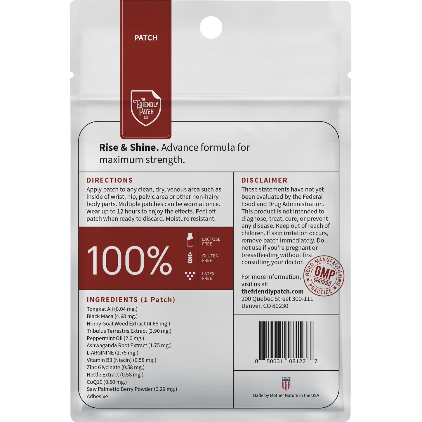 The Friendly Patch Rise & Shine – Stamina strength performance Patches for Men with Tongkat Ali-Longjack, Horny Goat Weed, Tribulus Terrestris, Black Maca extra strength for Men & Women 8-Pack - Medaid International