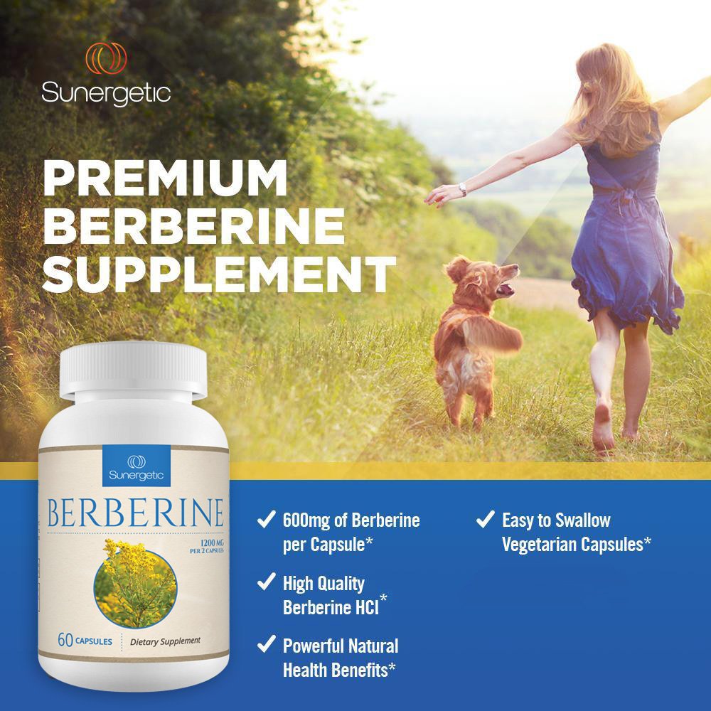 Sunergetic Premium Berberine Supplement - 1200mg Per Serving - Berberine HCL Supplement Non-GMO - Immune Support- 60 Capsules - Medaid International