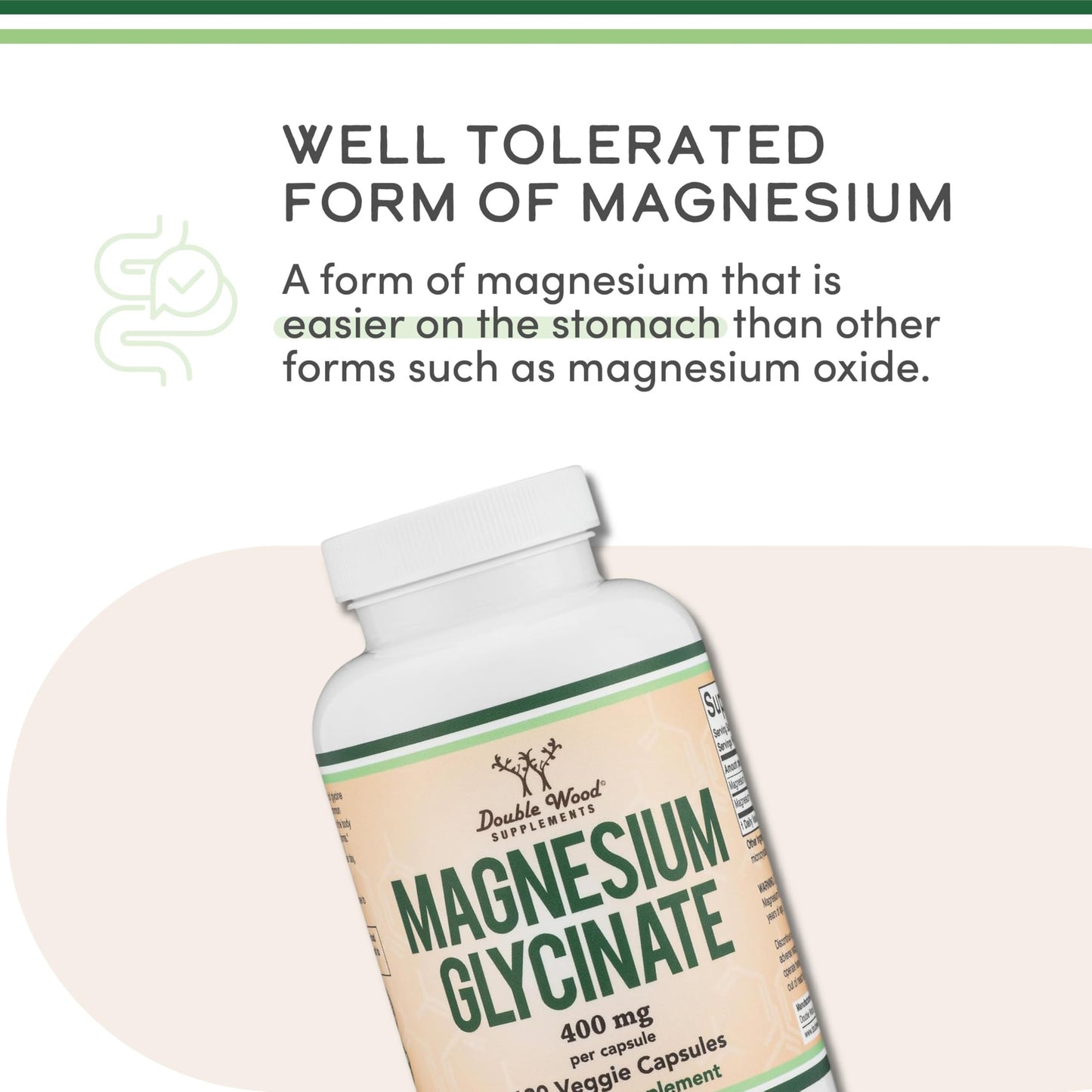 Magnesium Glycinate 400mg, for Sleep, Muscle, & Heart Support - (Vegan, Third Party Tested, Gluten Free, Non-GMO), 180 Capsules by Double Wood Supplements - Medaid International