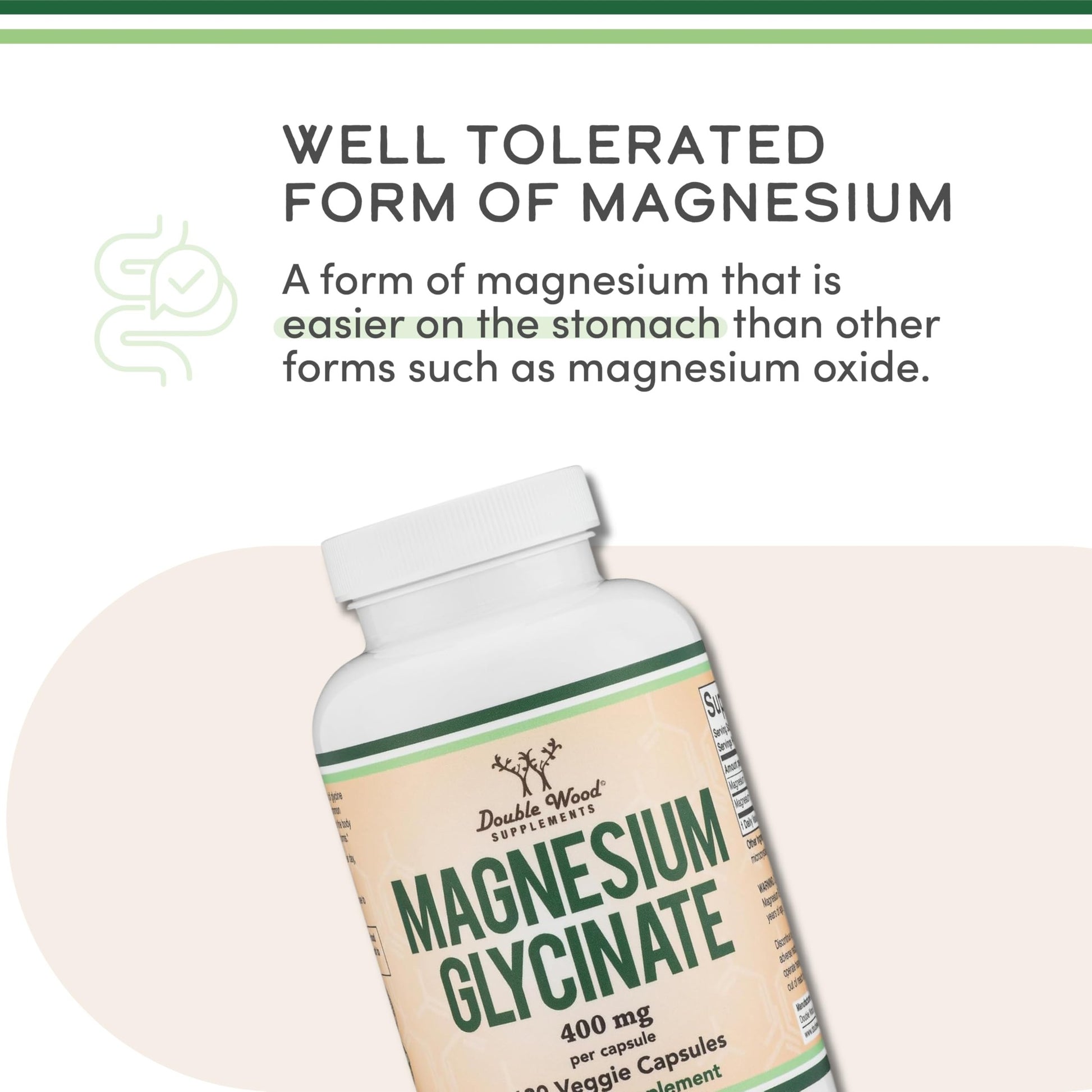 Magnesium Glycinate 400mg, for Sleep, Muscle, & Heart Support - (Vegan, Third Party Tested, Gluten Free, Non-GMO), 180 Capsules by Double Wood Supplements - Medaid International