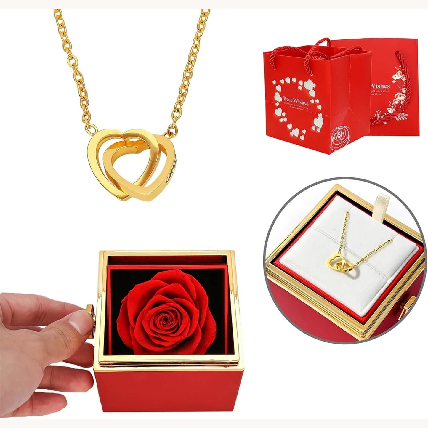 Eternal Rose with Necklace & Real rose