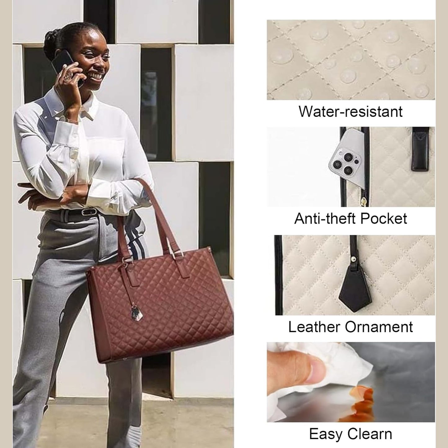 2 in 1 Lunch Tote Bag for Women, 5.6 Inch Leakproof Tote Bags with Insulated Lunch Compartment, Large Work Tote Bag with Lunch Compartment, Work Handbag for Business, Office