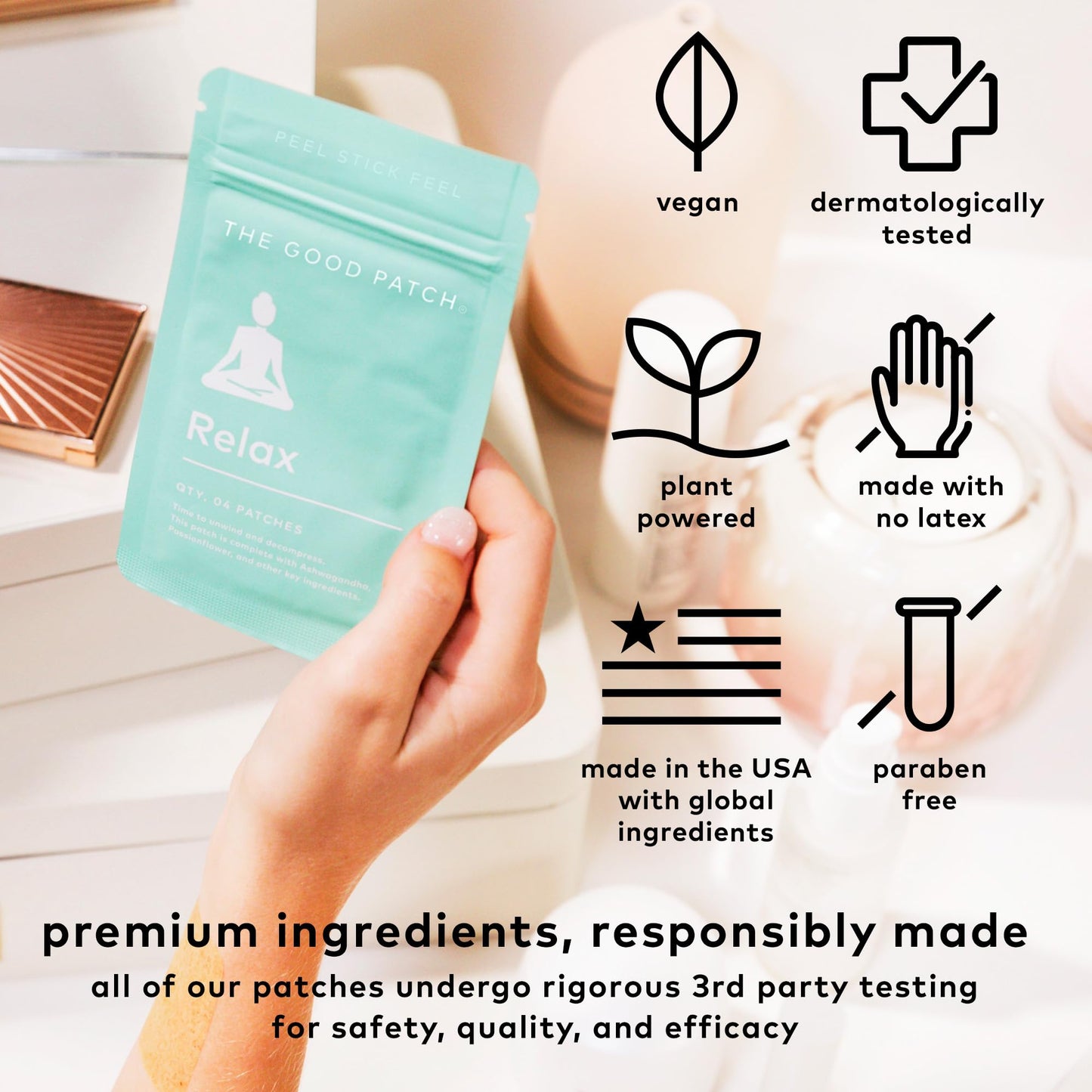 The Good Patch Relax Patches, to Unwind and Decompress, Natural Patch with Ashwagandha, Ginger Root, Plant Powered Wearable Wellness, Sustained Release (8 Total Patches) - Medaid International