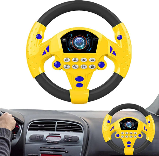 Kids Steering Wheel Toy with Light & Sound – Simulated Driving Controller 21×3.5×21 cm, Suction Mount, Educational Pretend Play for Boys & Girls (3+) (Yellow)