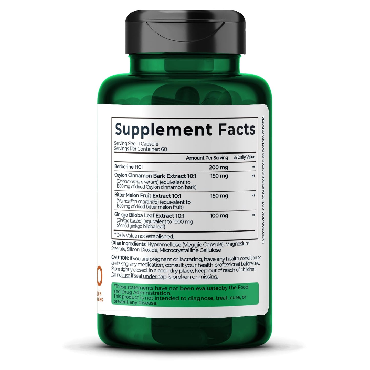 Berberine Supplement with Bitter Melon, Ginkgo Biloba and Ceylon Cinnamon 60 Capsules, Vegan, Made in USA Berberine Capsules for Women and Men - Medaid International