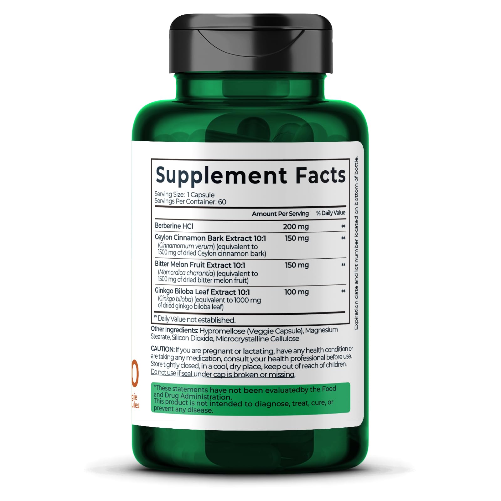 Berberine Supplement with Bitter Melon, Ginkgo Biloba and Ceylon Cinnamon 60 Capsules, Vegan, Made in USA Berberine Capsules for Women and Men - Medaid International