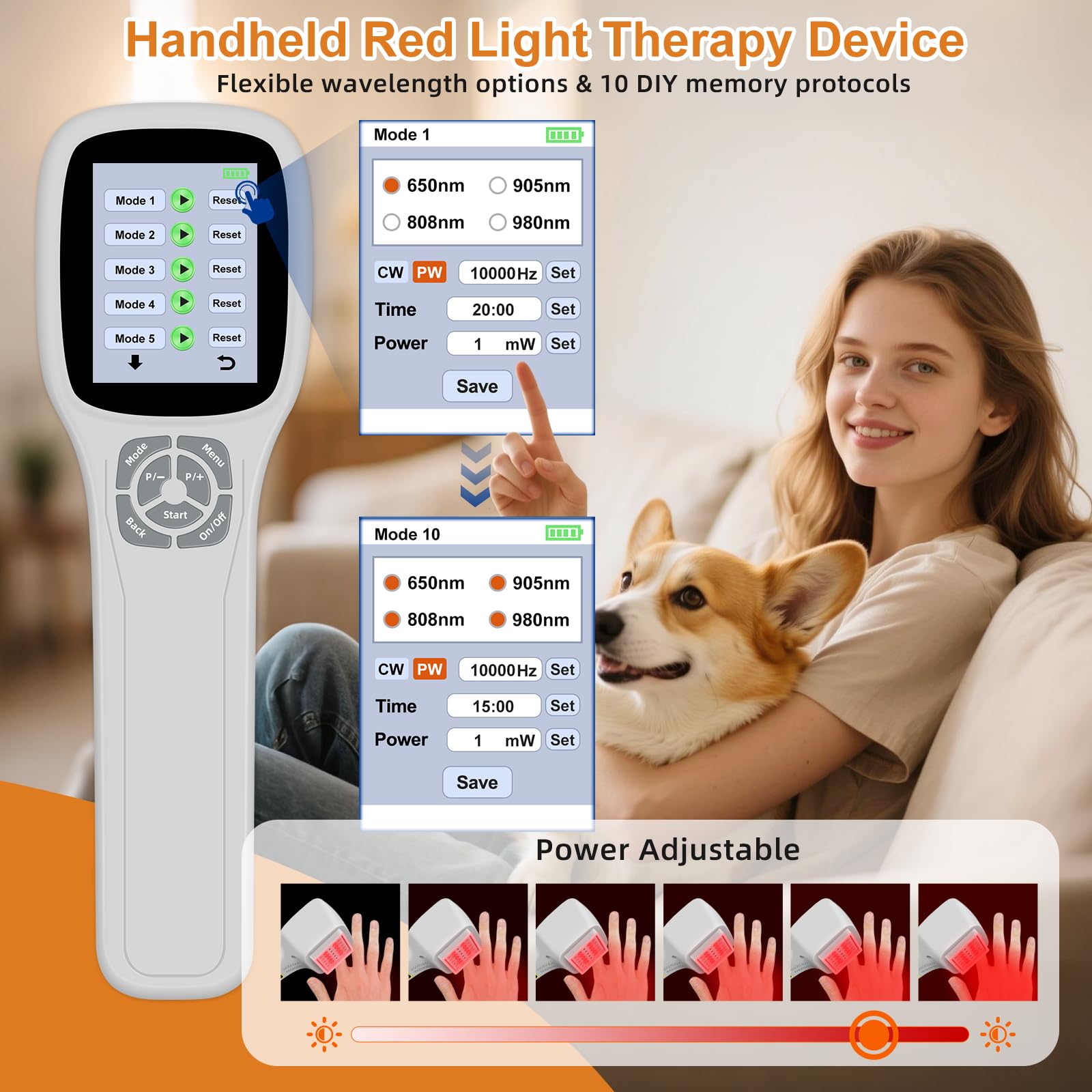 Upgrade Red Light Therapy Device for Pain Relief 10x650nm 5x808nm 5x905nm 5x980nm Portable Infrared Light Therapy Wand Handheld Therapy Machine for Human and Pets Relief of Joints Muscle and Body Pain - Medaid International