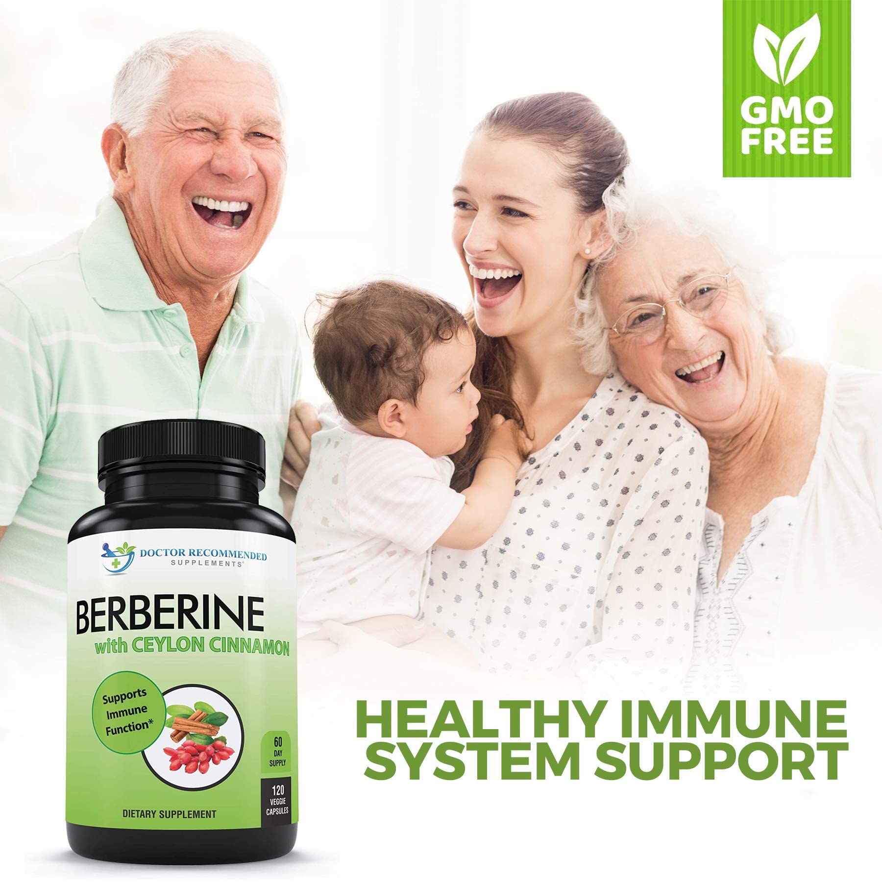 DOCTOR RECOMMENDED SUPPLEMENTS Berberine with Ceylon Cinnamon - 1200mg Berberine & 100mg Organic Ceylon Cinnamon - 120 Veggie Capsules, Healthy Immune System & Gastrointestinal Wellness - Medaid International