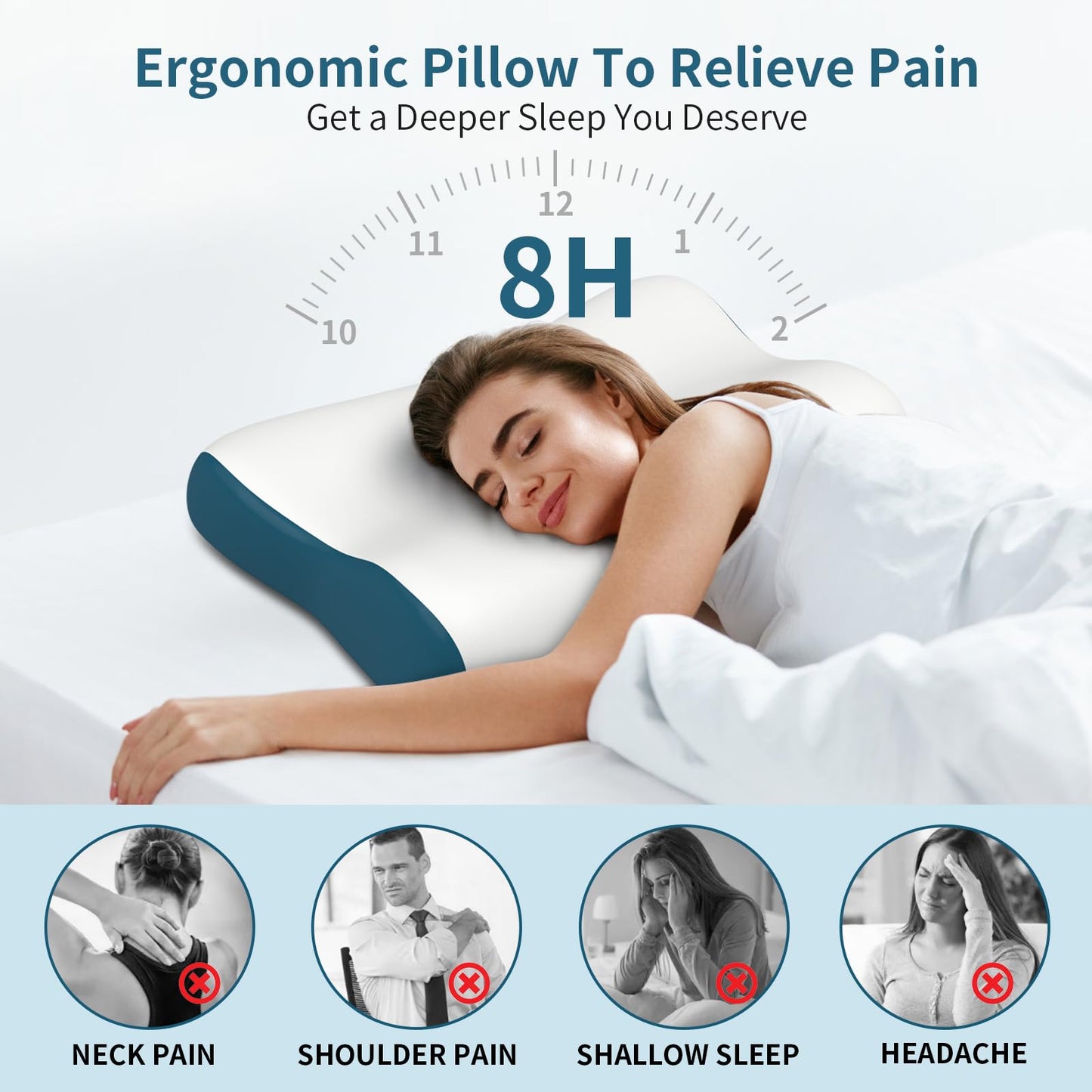 Cervical Neck Pillow for Pain Relief, Contour Memory Foam Pillows for Sleeping, Ergonomic Pillow Orthopedic Cooling Pillow Bed Pillow Neck Support for Side Back Stomach Sleepers - Medaid International